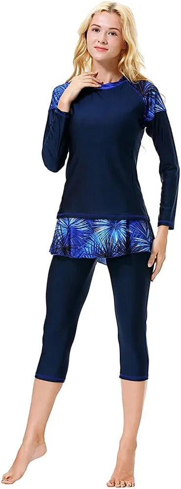 2 Pieces Modest Swimsuits for Women Girls Fully Covered Swimsuits Capri Pants Swimsuit Burkini