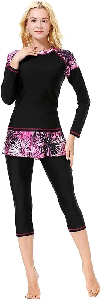 2 Pieces Modest Swimsuits for Women Girls Fully Covered Swimsuits Capri Pants Swimsuit Burkini