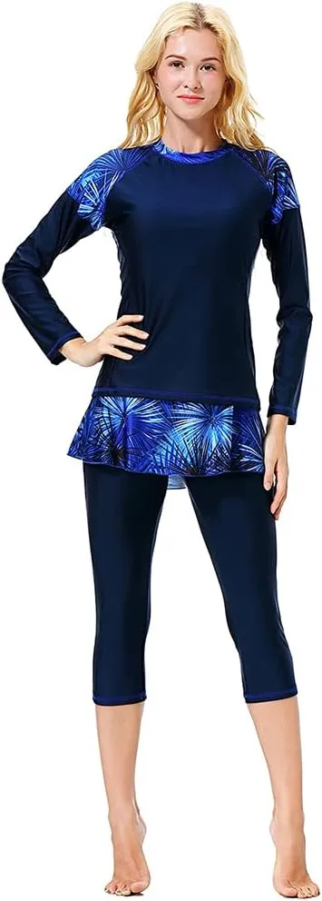 2 Pieces Modest Swimsuits for Women Girls Fully Covered Swimsuits Capri Pants Swimsuit Burkini