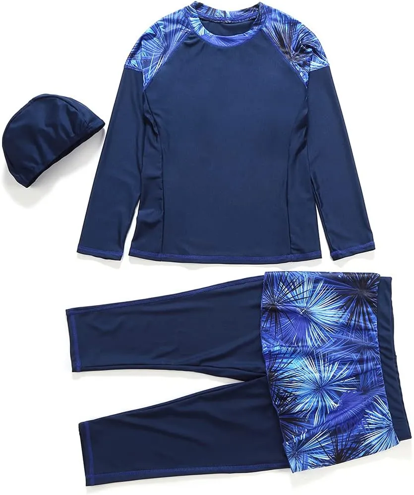 2 Pieces Modest Swimsuits for Women Girls Fully Covered Swimsuits Capri Pants Swimsuit Burkini