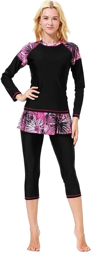 2 Pieces Modest Swimsuits for Women Girls Fully Covered Swimsuits Capri Pants Swimsuit Burkini