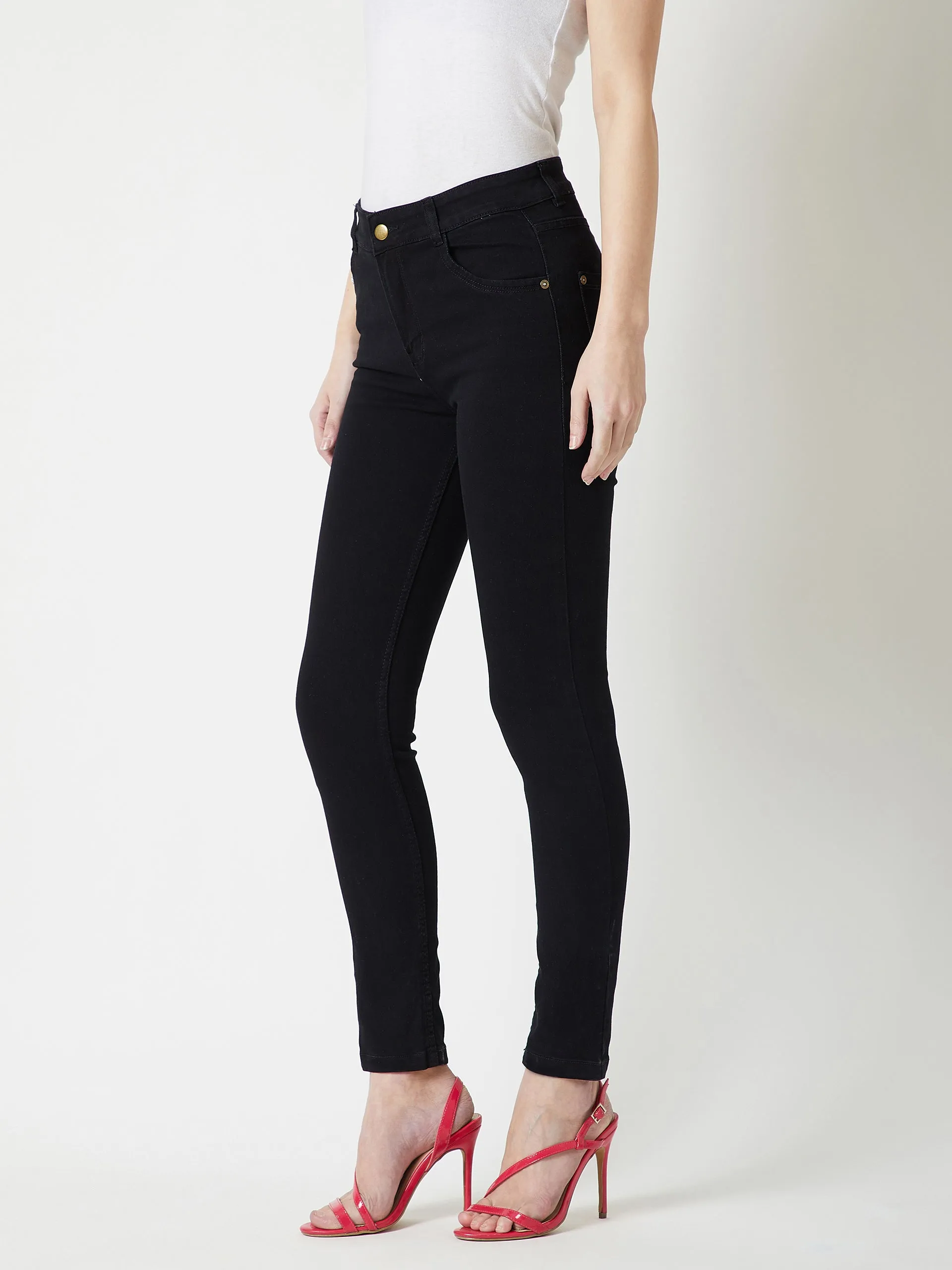 24/7 Comfort Black Slim-Fit Embellished High-Rise Stretchable Denim Jeans