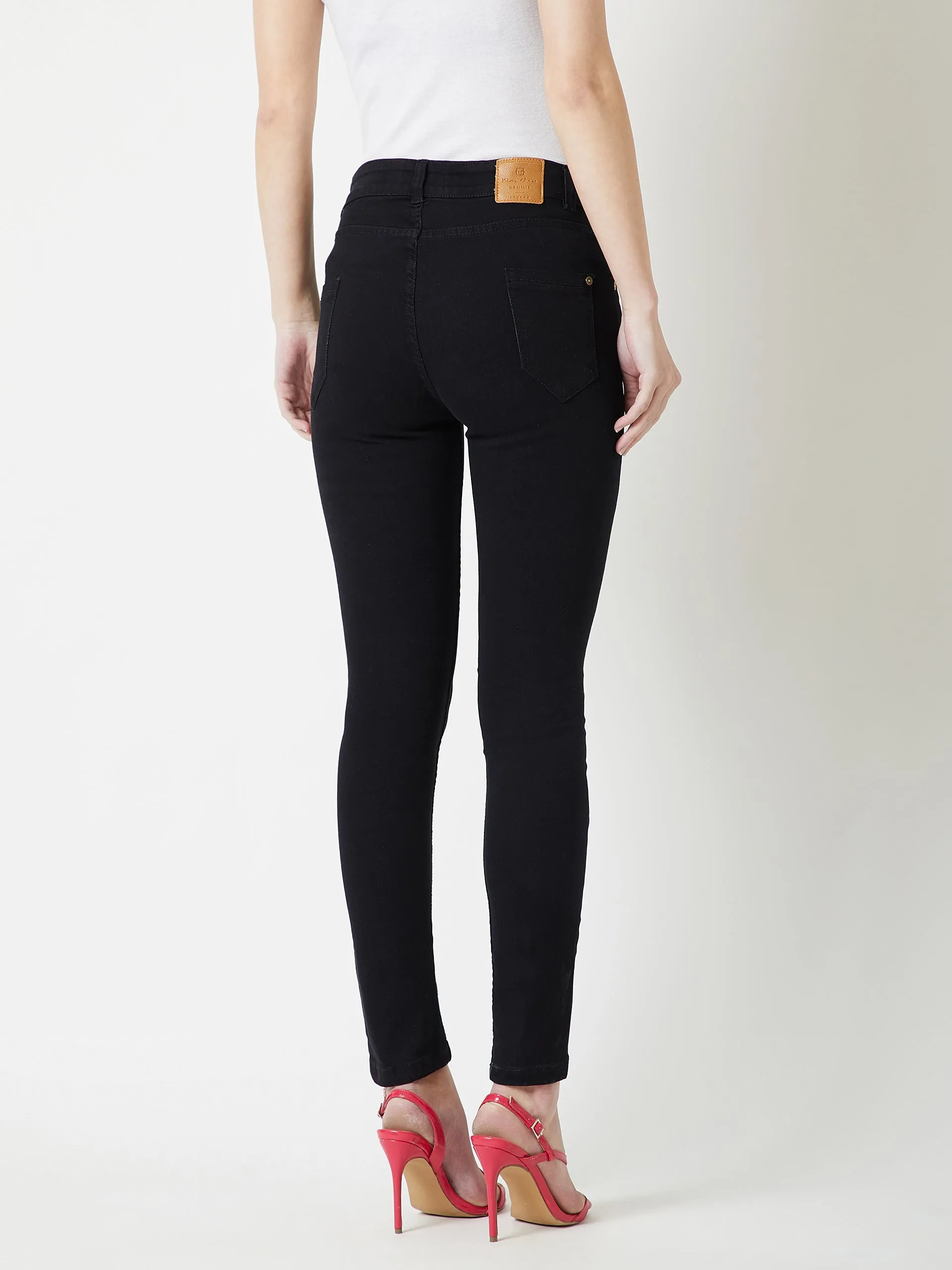 24/7 Comfort Black Slim-Fit Embellished High-Rise Stretchable Denim Jeans
