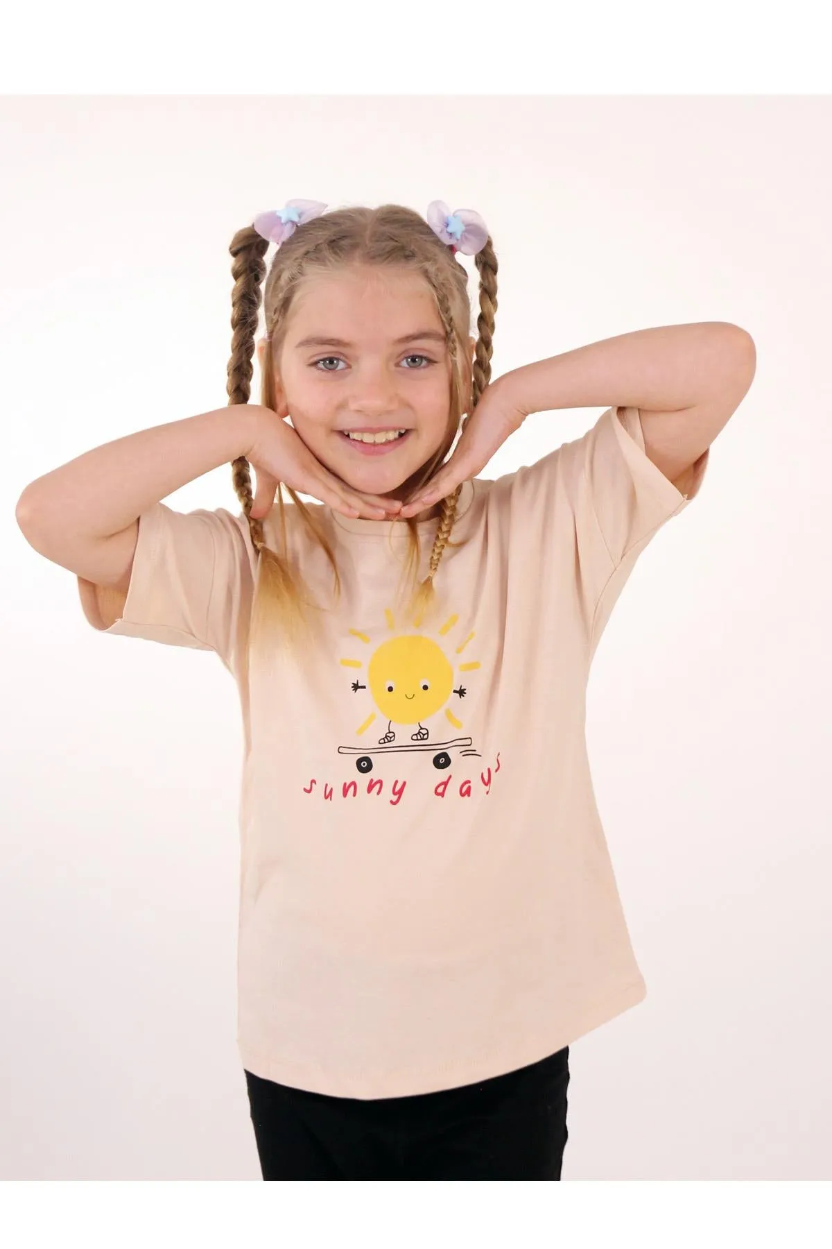 2li kisa kollu baskili unisex çocuk tshirt