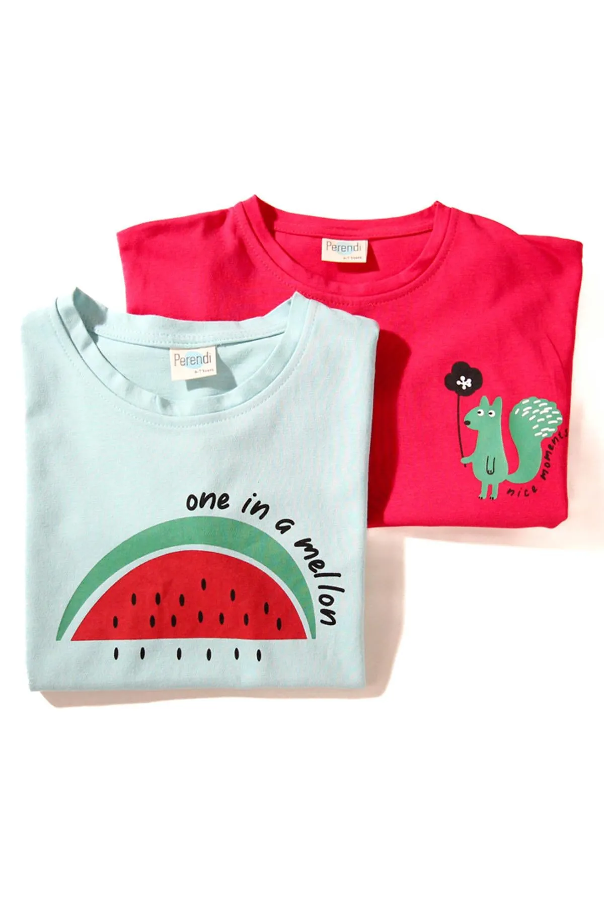 2li kisa kollu baskili unisex çocuk tshirt