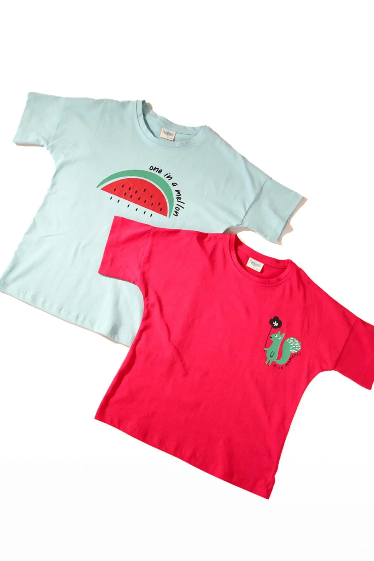 2li kisa kollu baskili unisex çocuk tshirt