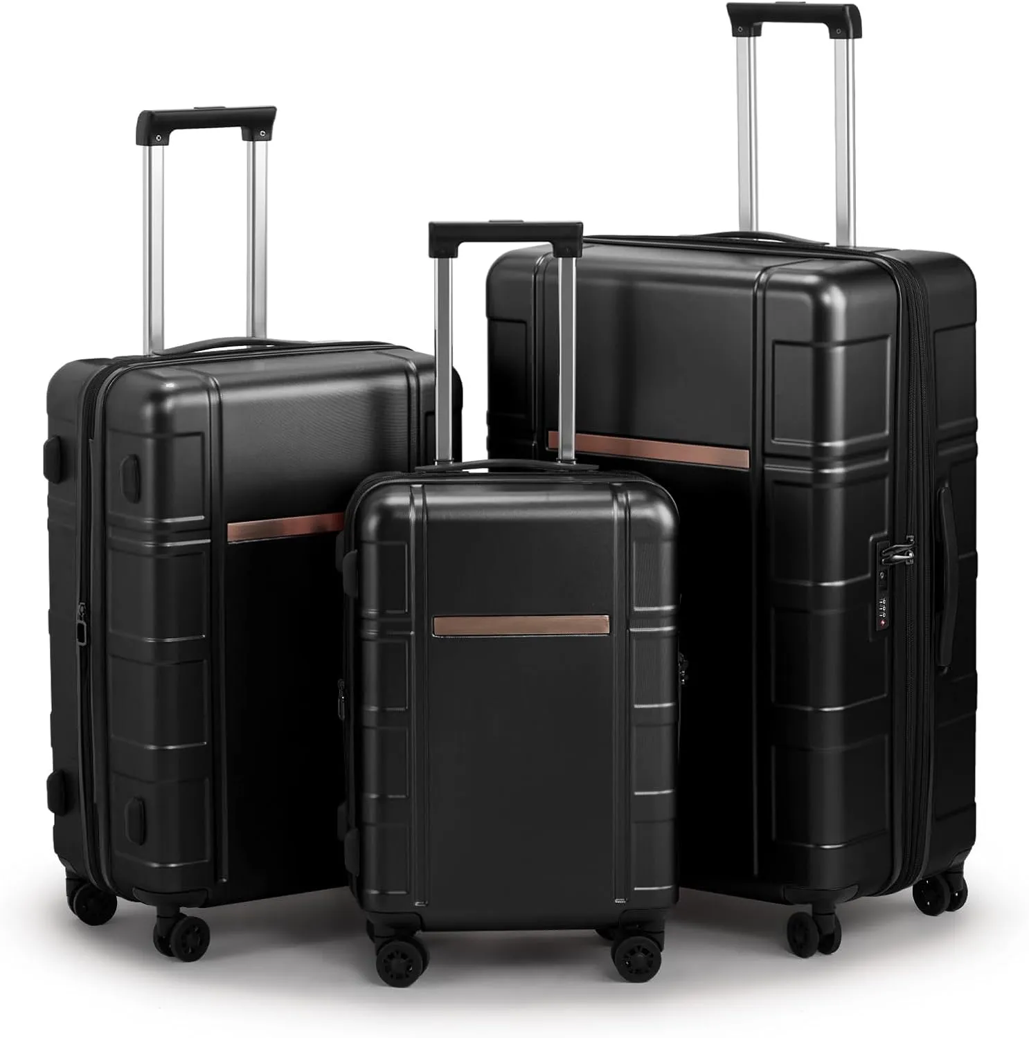 3-Piece Luggage Set Expandable with TSA Lock, PC ABS Hard Shell Spinner Suitcase, Silent Wheels, Wet/Dry Separation Compartments - 20in, 24in, 28in Travel Luggage (Black)