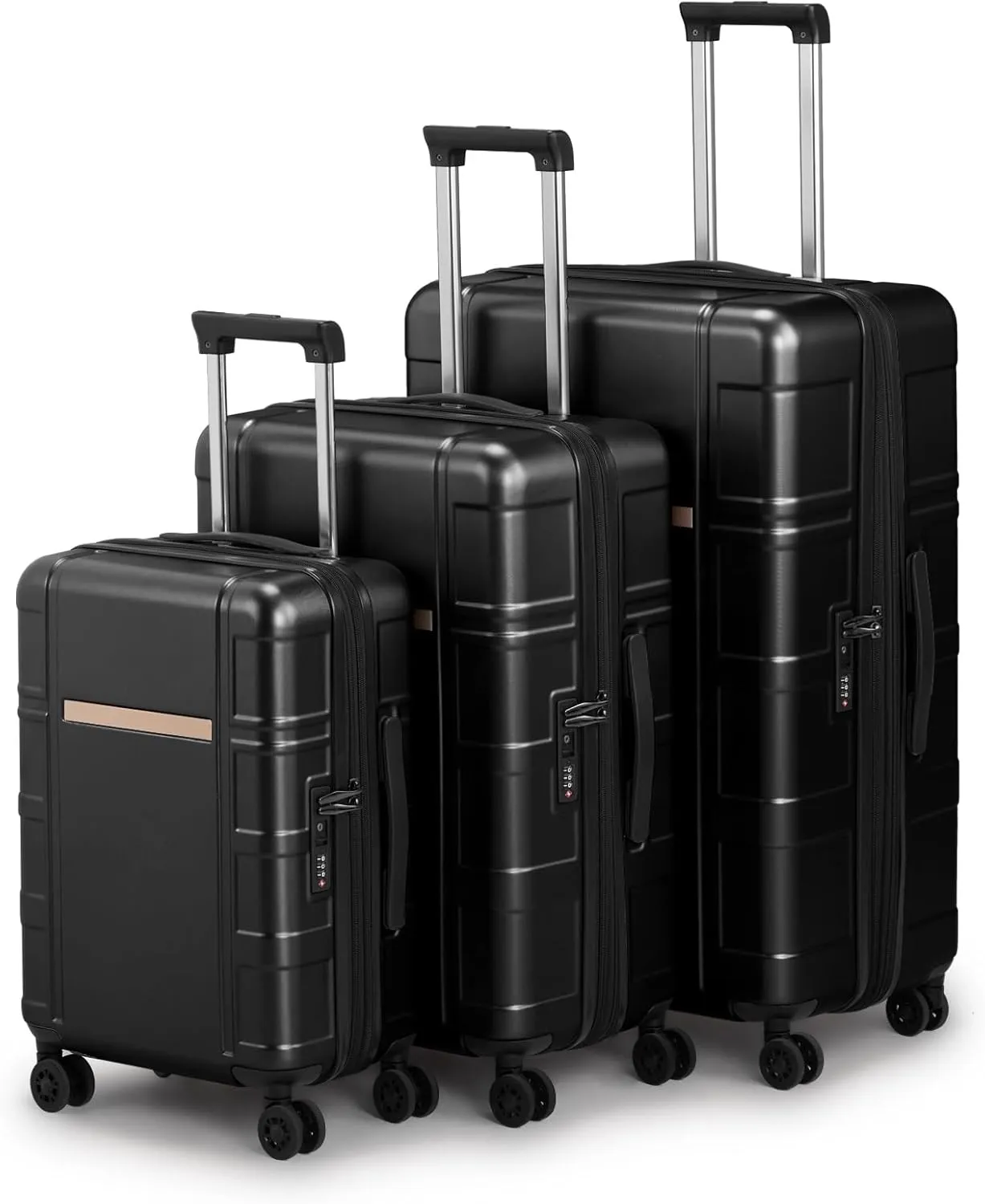 3-Piece Luggage Set Expandable with TSA Lock, PC ABS Hard Shell Spinner Suitcase, Silent Wheels, Wet/Dry Separation Compartments - 20in, 24in, 28in Travel Luggage (Black)