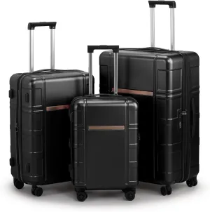 3-Piece Luggage Set Expandable with TSA Lock, PC ABS Hard Shell Spinner Suitcase, Silent Wheels, Wet/Dry Separation Compartments - 20in, 24in, 28in Travel Luggage (Black)