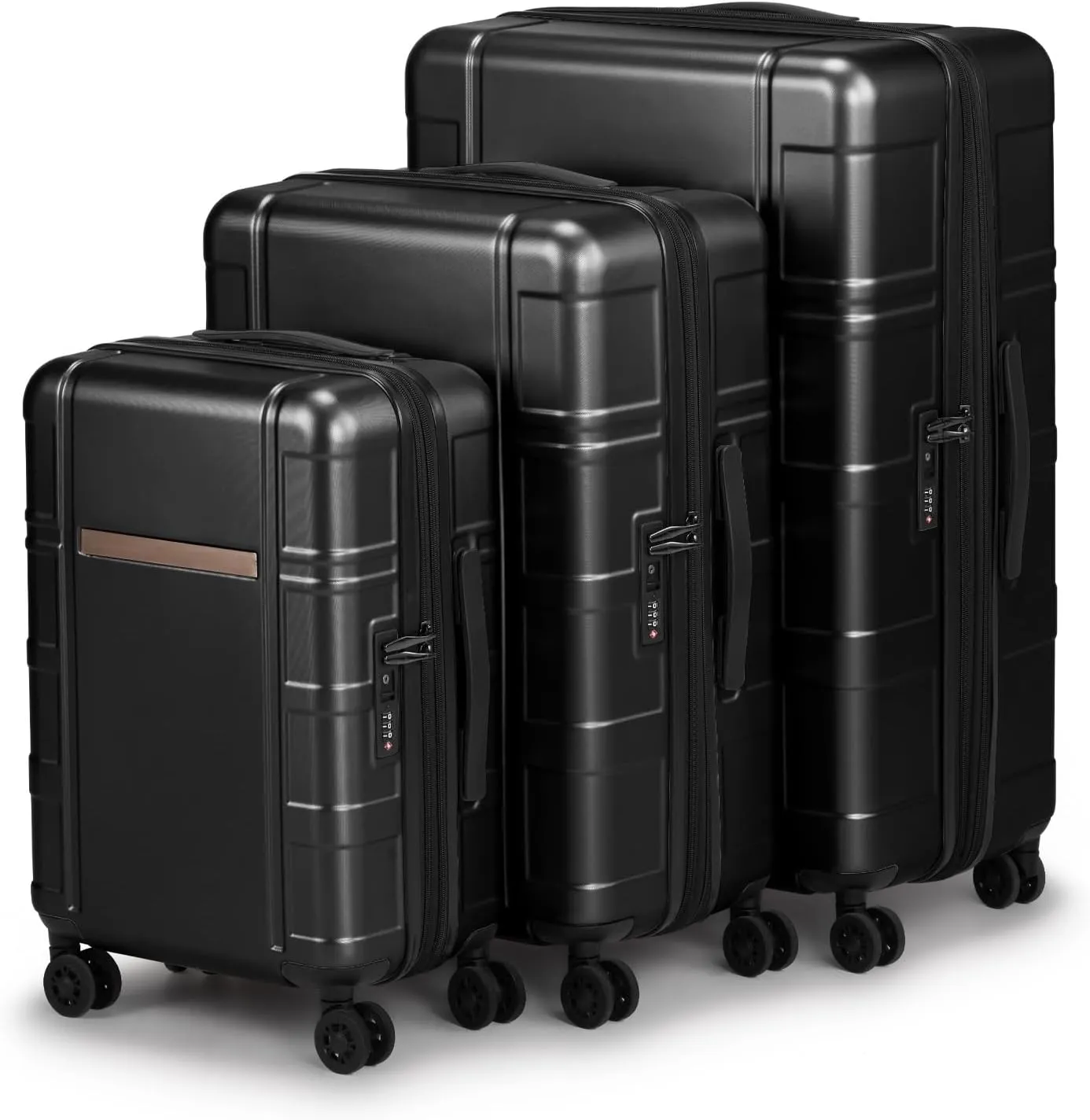 3-Piece Luggage Set Expandable with TSA Lock, PC ABS Hard Shell Spinner Suitcase, Silent Wheels, Wet/Dry Separation Compartments - 20in, 24in, 28in Travel Luggage (Black)