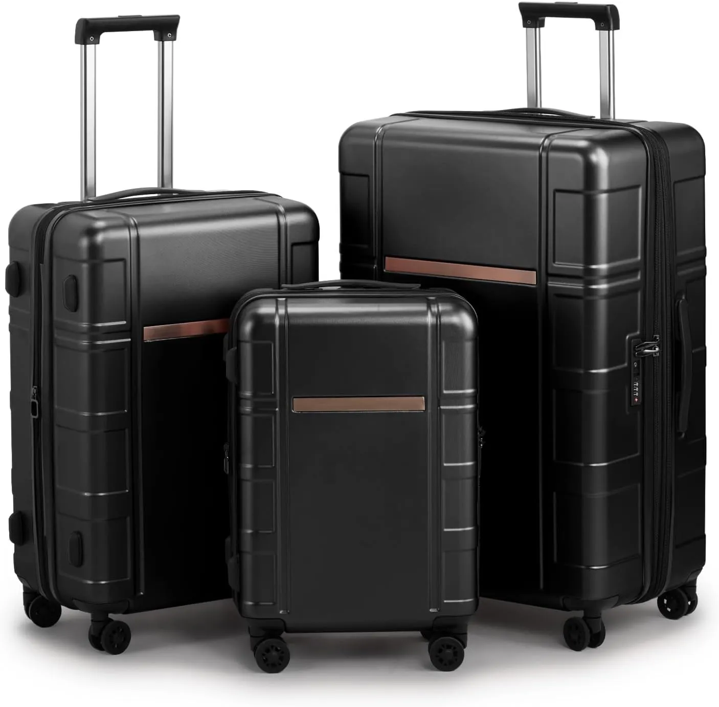 3-Piece Luggage Set Expandable with TSA Lock, PC ABS Hard Shell Spinner Suitcase, Silent Wheels, Wet/Dry Separation Compartments - 20in, 24in, 28in Travel Luggage (Black)