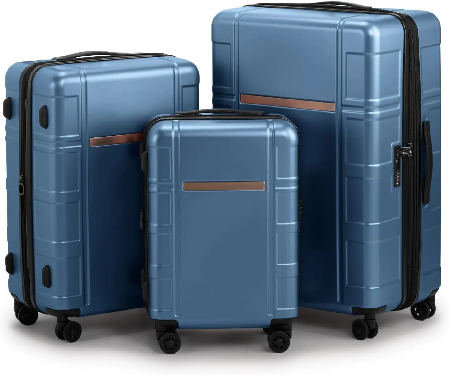 3-Piece Luggage Set Expandable with TSA Lock, PC ABS Hard Shell Spinner Suitcase, Silent Wheels, Wet/Dry Separation Compartments - 20in, 24in, 28in Travel Luggage (Blue)