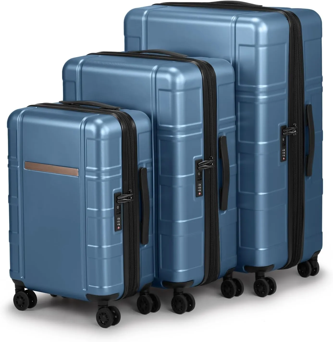 3-Piece Luggage Set Expandable with TSA Lock, PC ABS Hard Shell Spinner Suitcase, Silent Wheels, Wet/Dry Separation Compartments - 20in, 24in, 28in Travel Luggage (Blue)