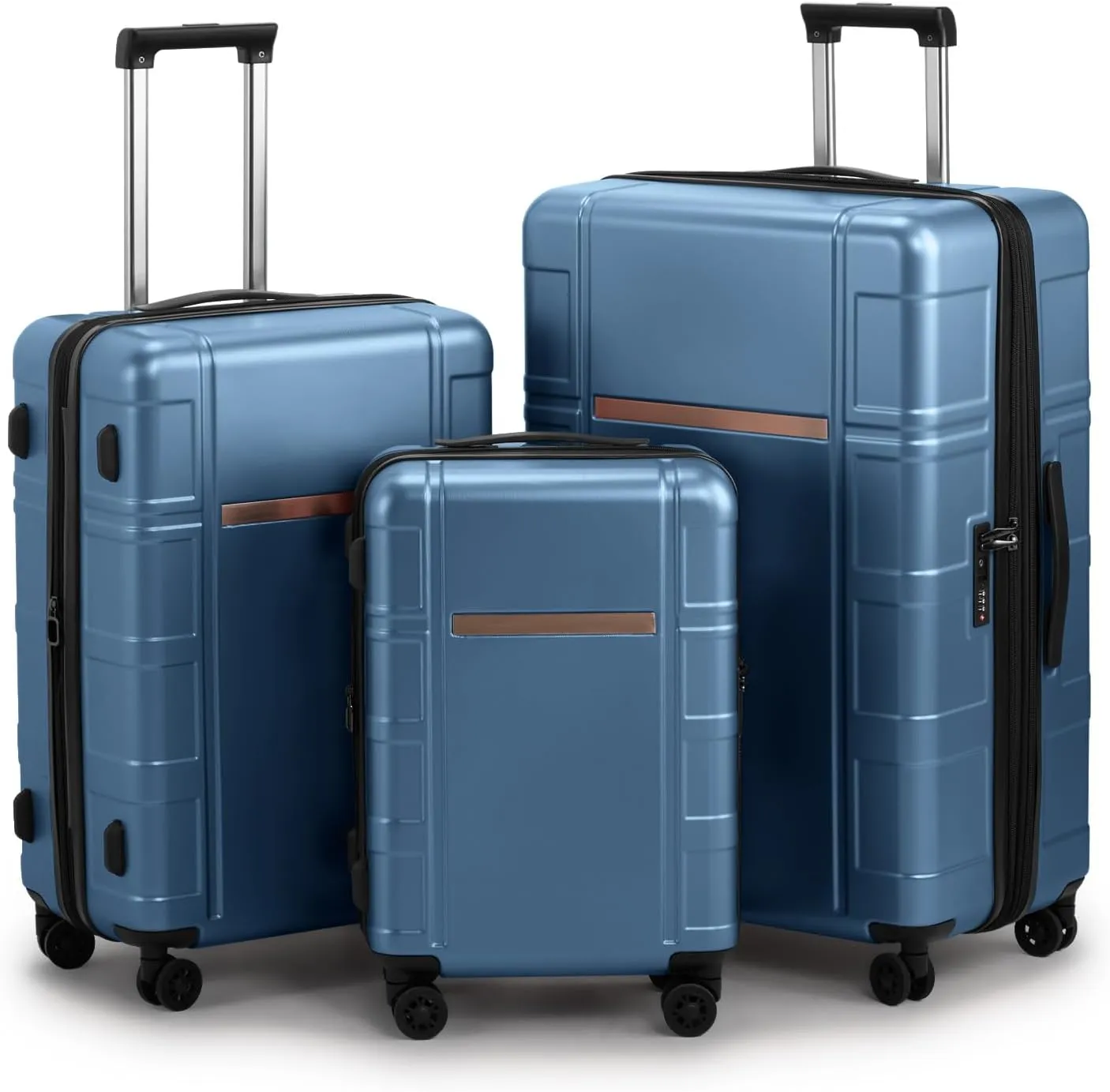 3-Piece Luggage Set Expandable with TSA Lock, PC ABS Hard Shell Spinner Suitcase, Silent Wheels, Wet/Dry Separation Compartments - 20in, 24in, 28in Travel Luggage (Blue)