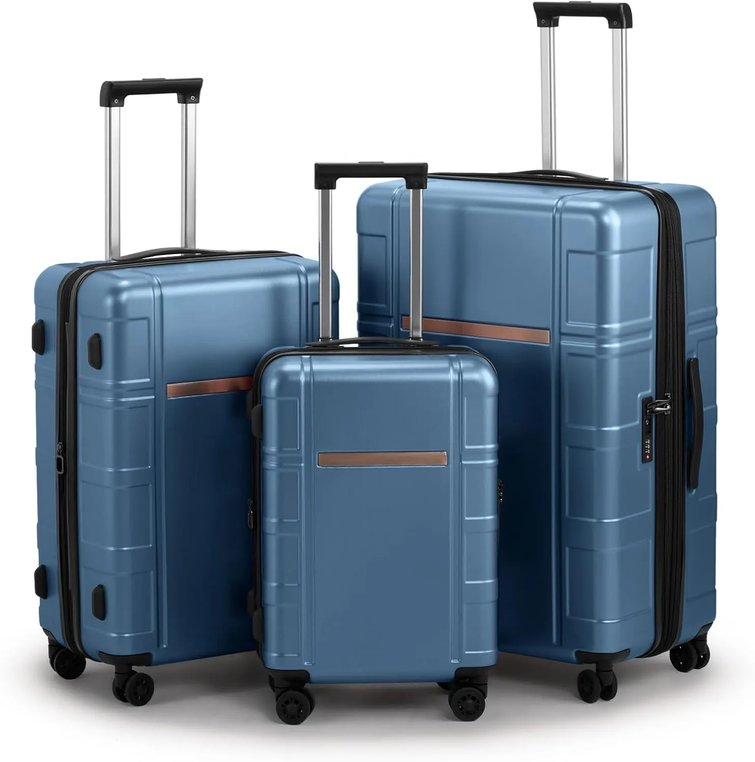 3-Piece Luggage Set Expandable with TSA Lock, PC ABS Hard Shell Spinner Suitcase, Silent Wheels, Wet/Dry Separation Compartments - 20in, 24in, 28in Travel Luggage (Blue)