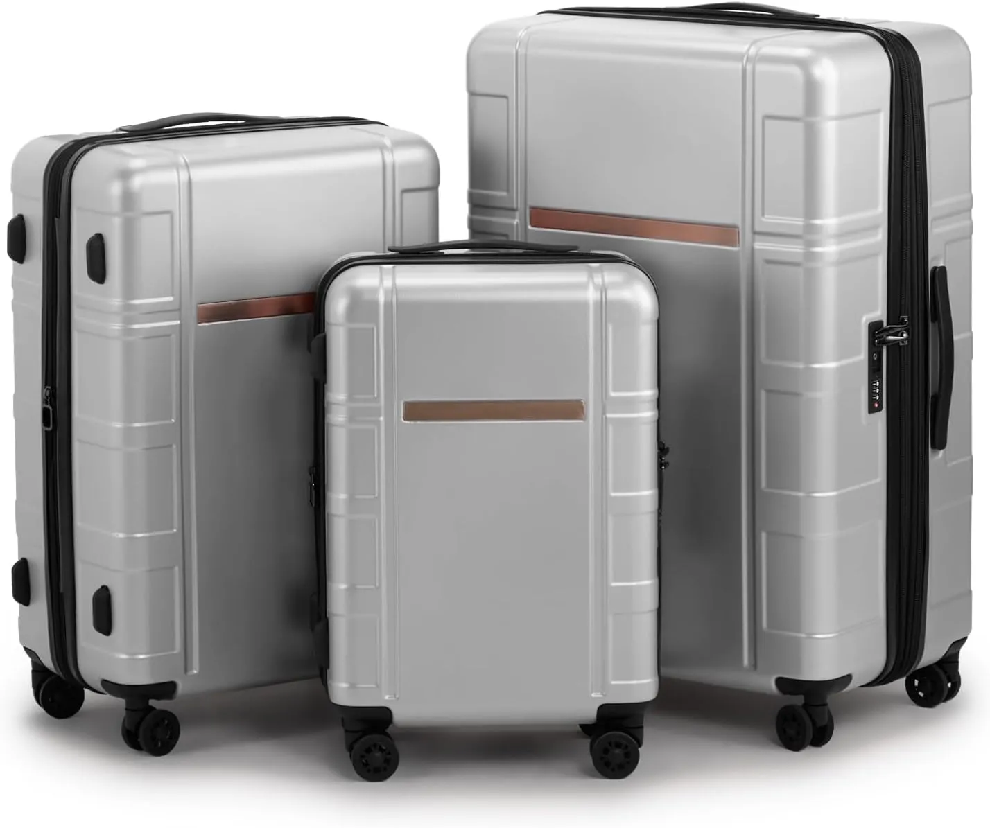 3-Piece Luggage Set Expandable with TSA Lock, PC ABS Hard Shell Spinner Suitcase, Silent Wheels, Wet/Dry Separation Compartments - 20in, 24in, 28in Travel Luggage (Silver)