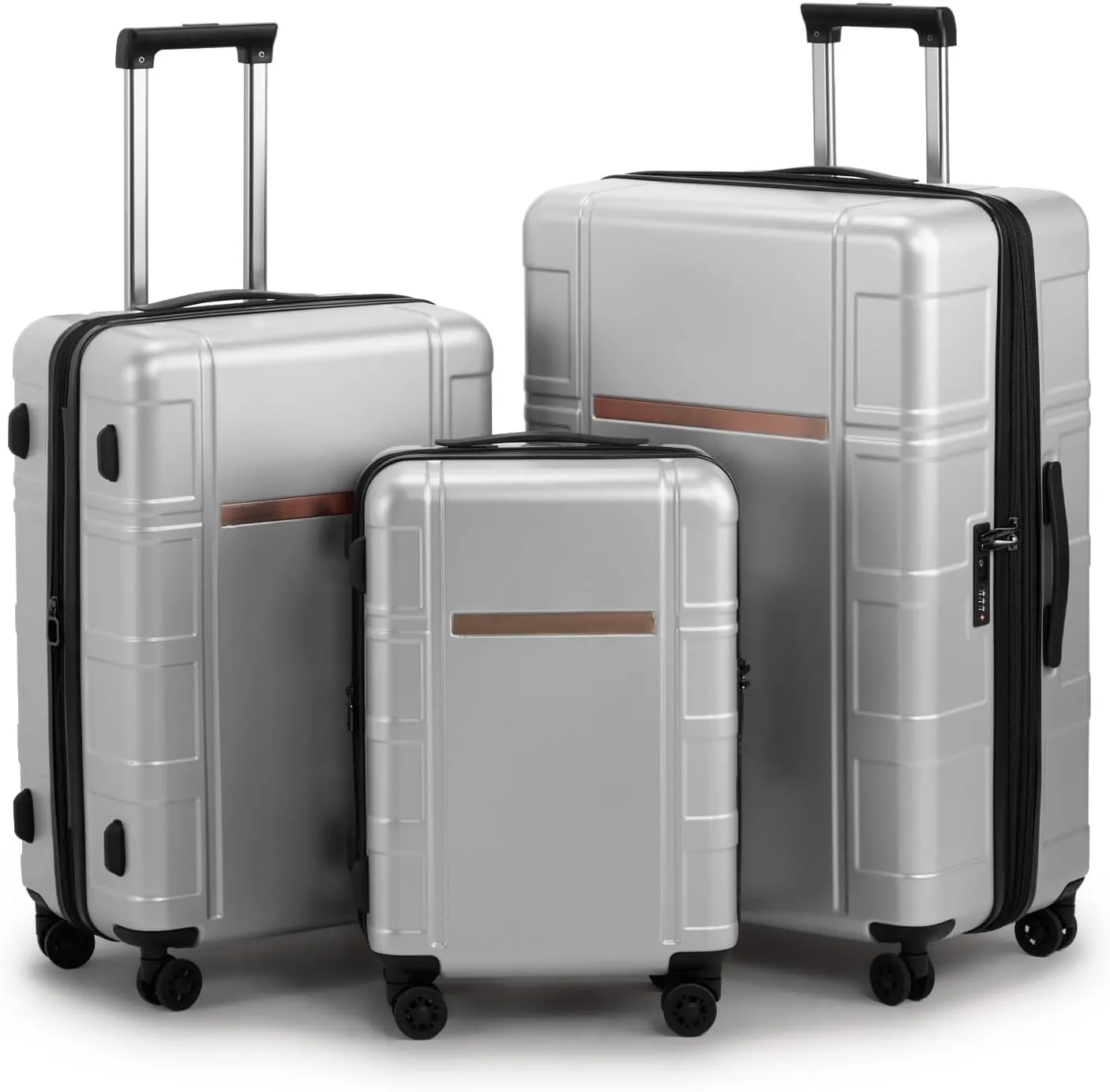 3-Piece Luggage Set Expandable with TSA Lock, PC ABS Hard Shell Spinner Suitcase, Silent Wheels, Wet/Dry Separation Compartments - 20in, 24in, 28in Travel Luggage (Silver)