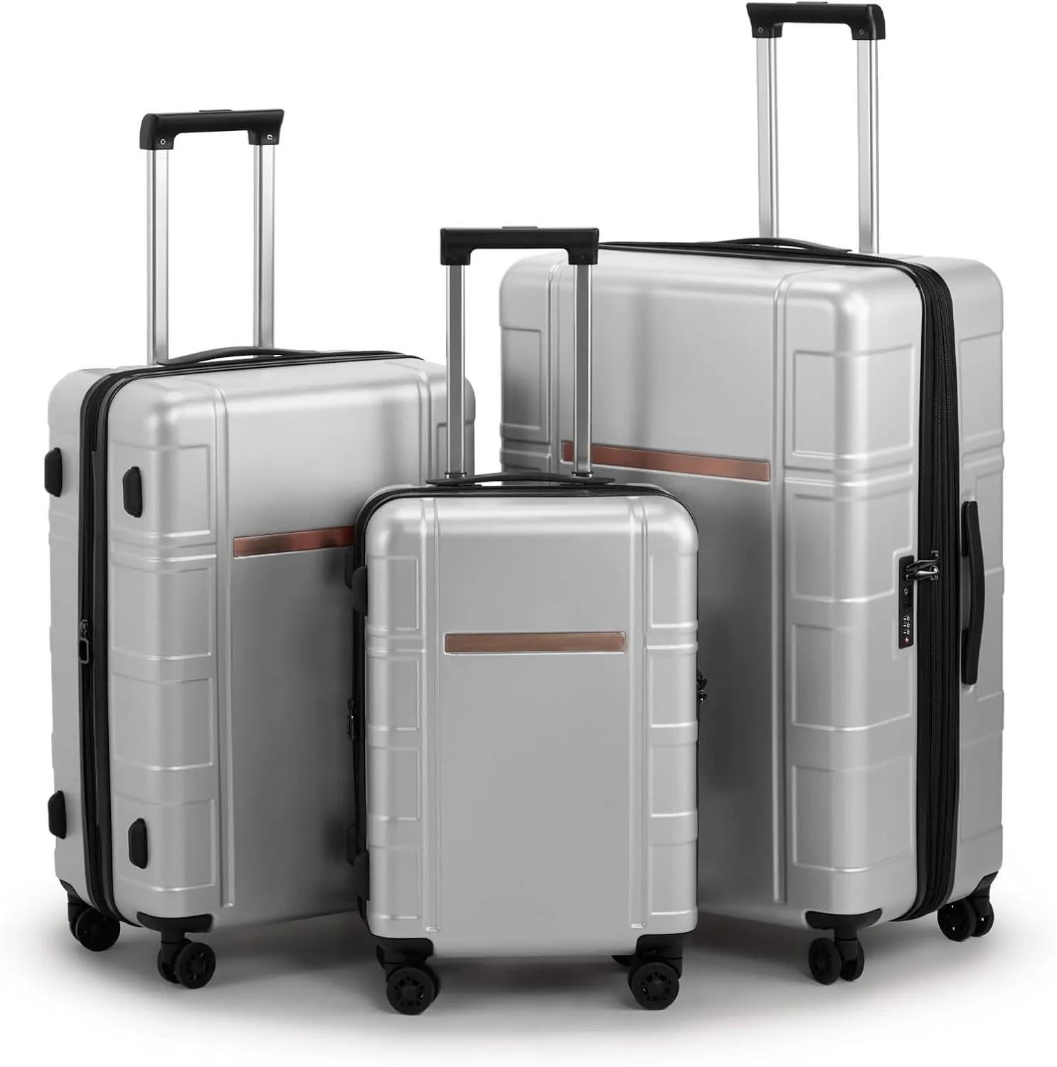 3-Piece Luggage Set Expandable with TSA Lock, PC ABS Hard Shell Spinner Suitcase, Silent Wheels, Wet/Dry Separation Compartments - 20in, 24in, 28in Travel Luggage (Silver)