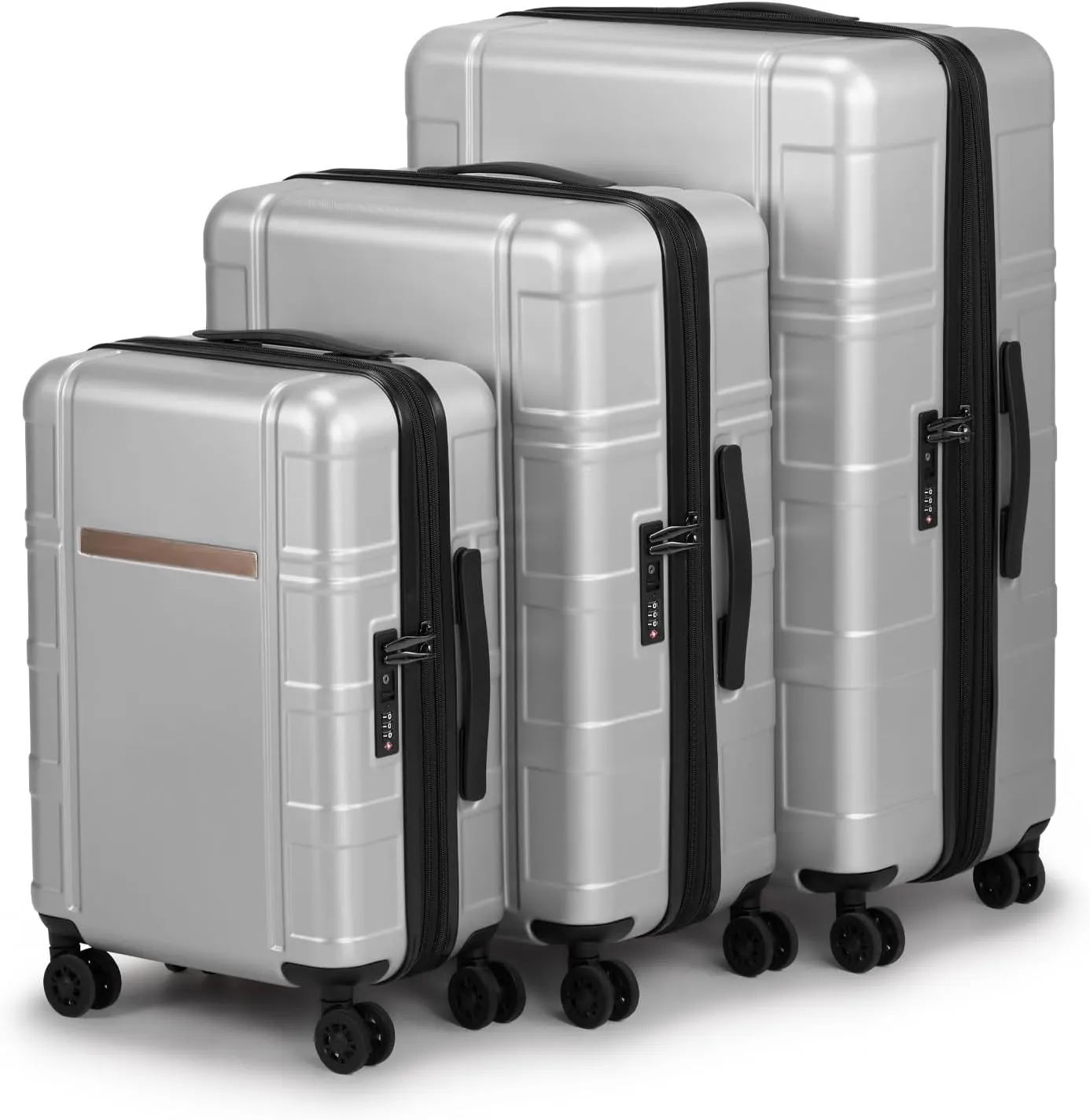 3-Piece Luggage Set Expandable with TSA Lock, PC ABS Hard Shell Spinner Suitcase, Silent Wheels, Wet/Dry Separation Compartments - 20in, 24in, 28in Travel Luggage (Silver)