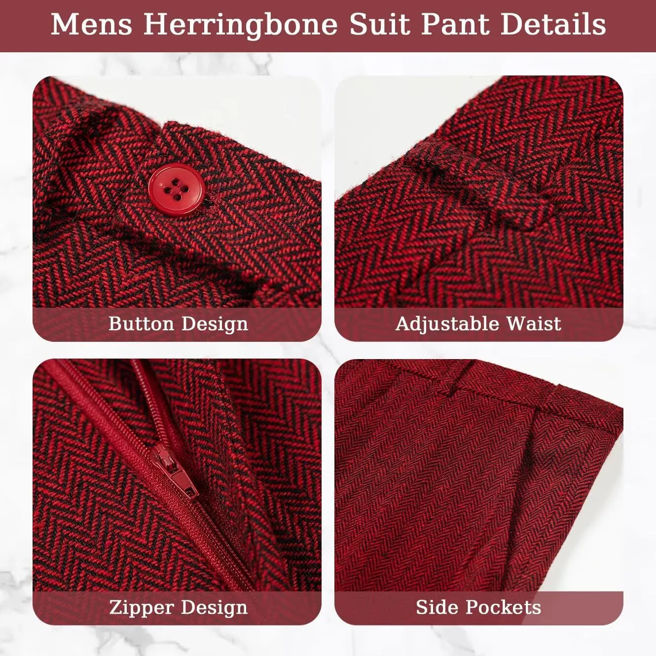 3 Pieces Retro Brown Mens Tweed Suit Slim Fit Wedding Suit Grooms Tuxedos Prom Wool Suits Jacket Vest Pants Set