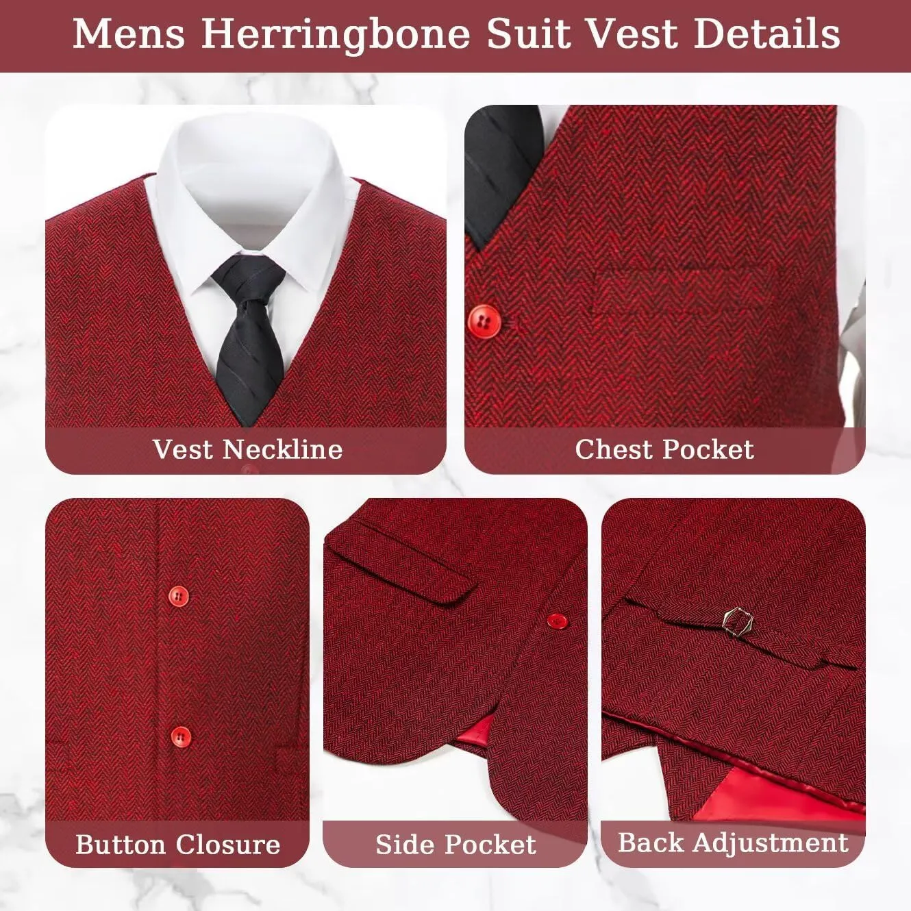 3 Pieces Retro Brown Mens Tweed Suit Slim Fit Wedding Suit Grooms Tuxedos Prom Wool Suits Jacket Vest Pants Set