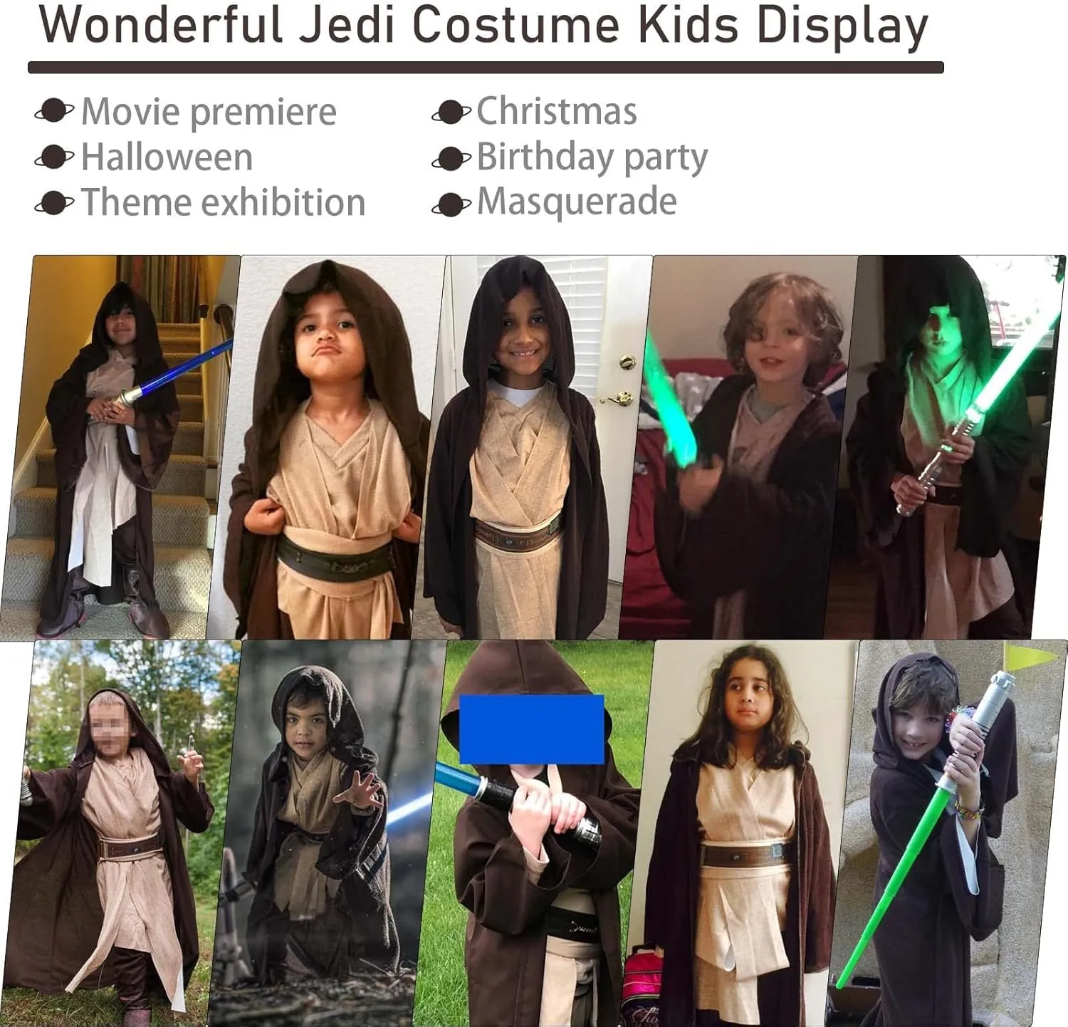 5Pcs Knight Costume Kids Knight Lightsaber Master Cloak Tunic Outfit Hooded Robe Pants Belt Halloween Costume Props