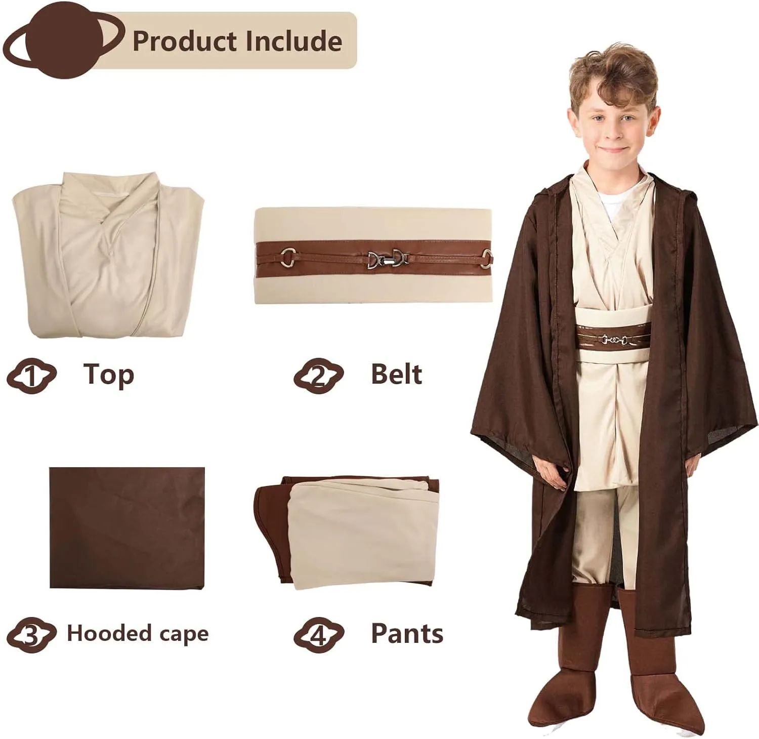 5Pcs Knight Costume Kids Knight Lightsaber Master Cloak Tunic Outfit Hooded Robe Pants Belt Halloween Costume Props