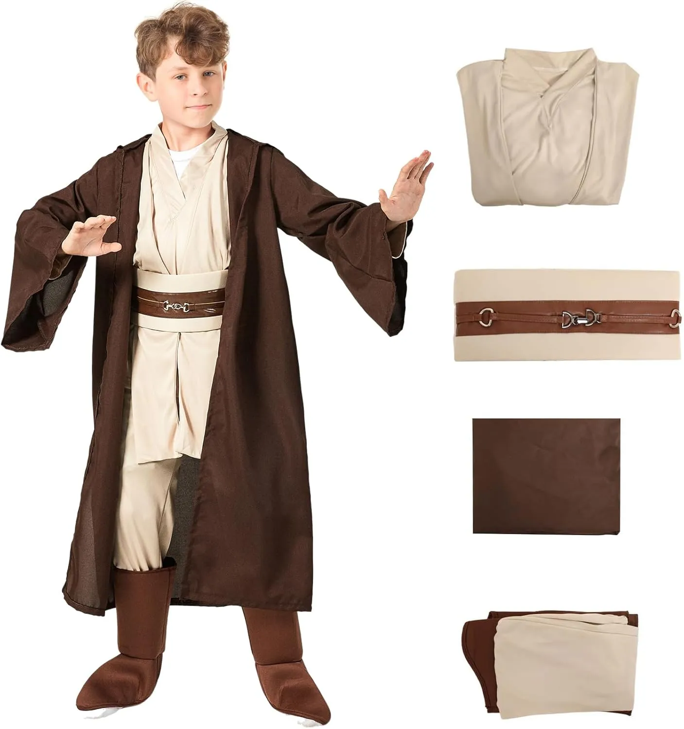 5Pcs Knight Costume Kids Knight Lightsaber Master Cloak Tunic Outfit Hooded Robe Pants Belt Halloween Costume Props