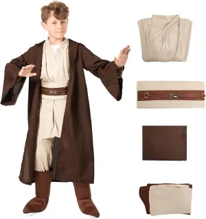 5Pcs Knight Costume Kids Knight Lightsaber Master Cloak Tunic Outfit Hooded Robe Pants Belt Halloween Costume Props