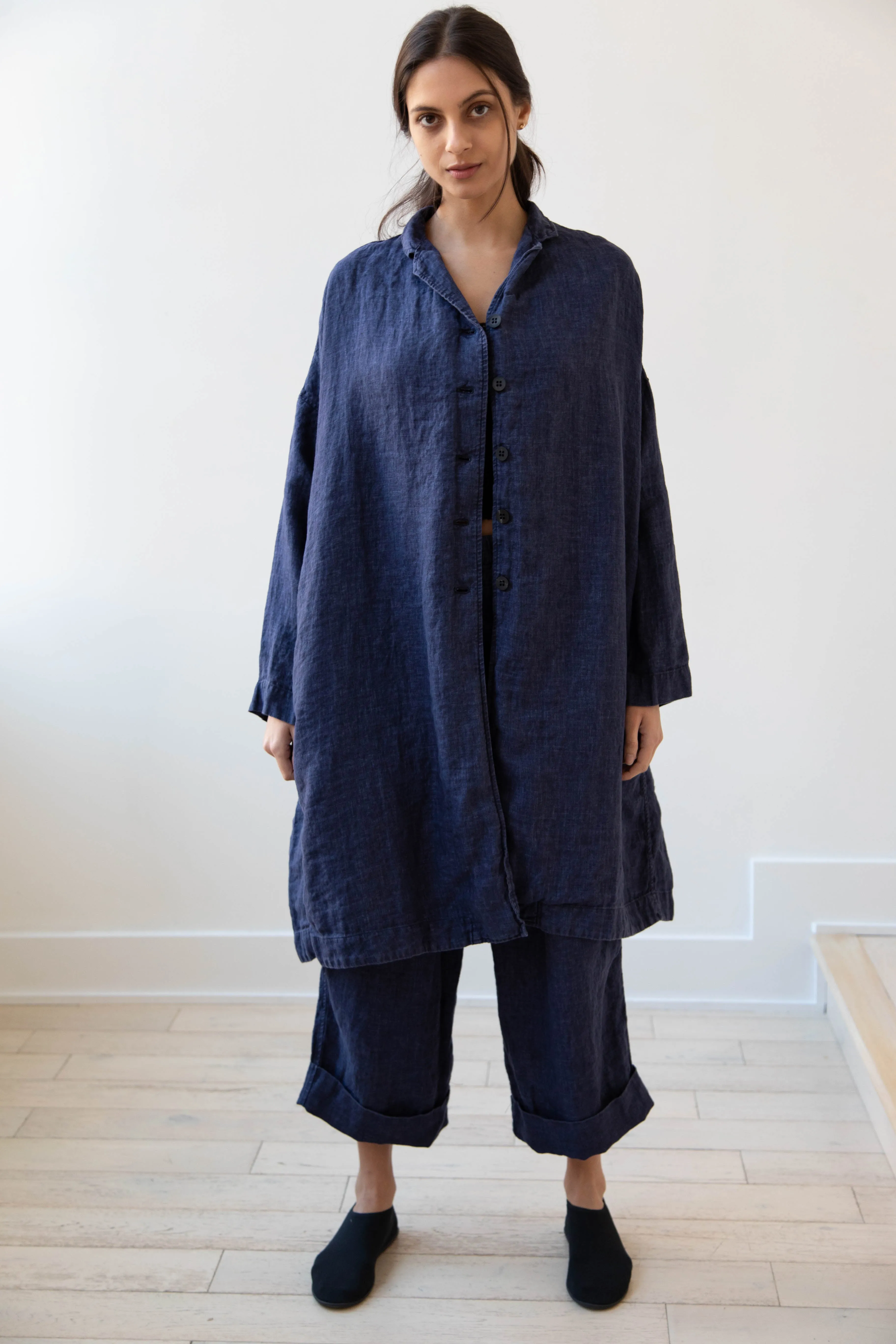 Album di Famiglia | Linen Easy Coat in Navy
