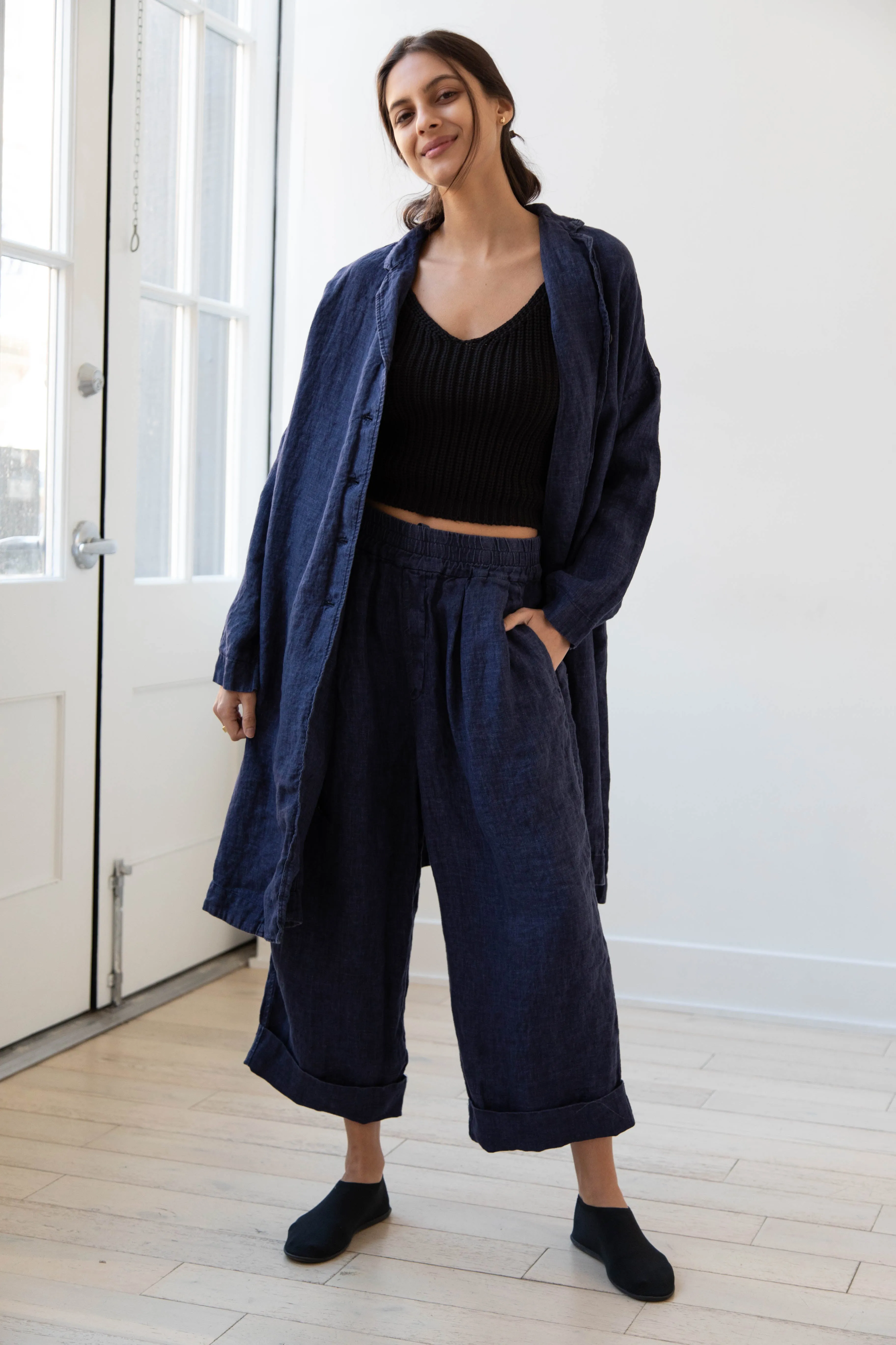 Album di Famiglia | Linen Easy Coat in Navy