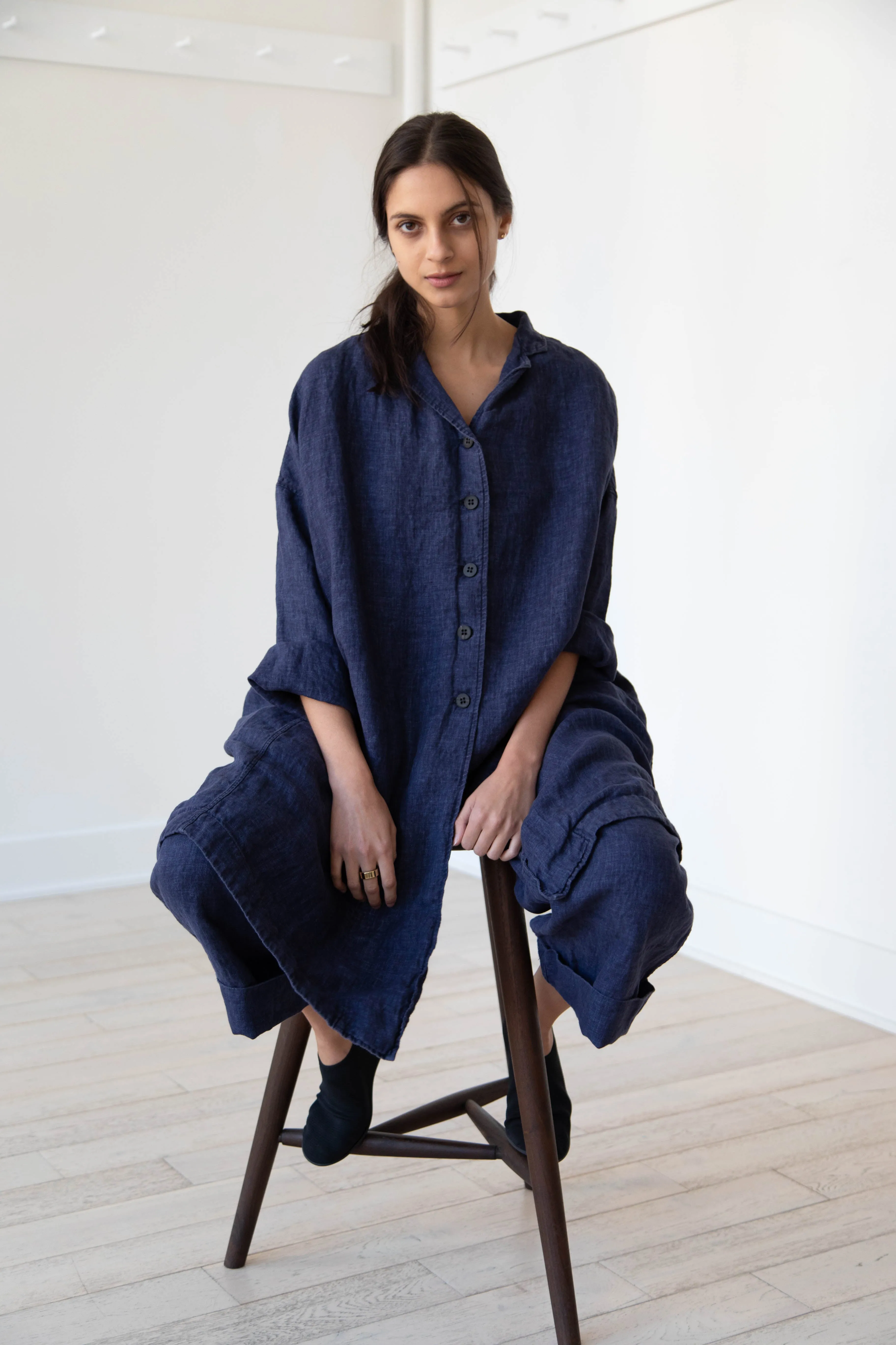 Album di Famiglia | Linen Easy Coat in Navy