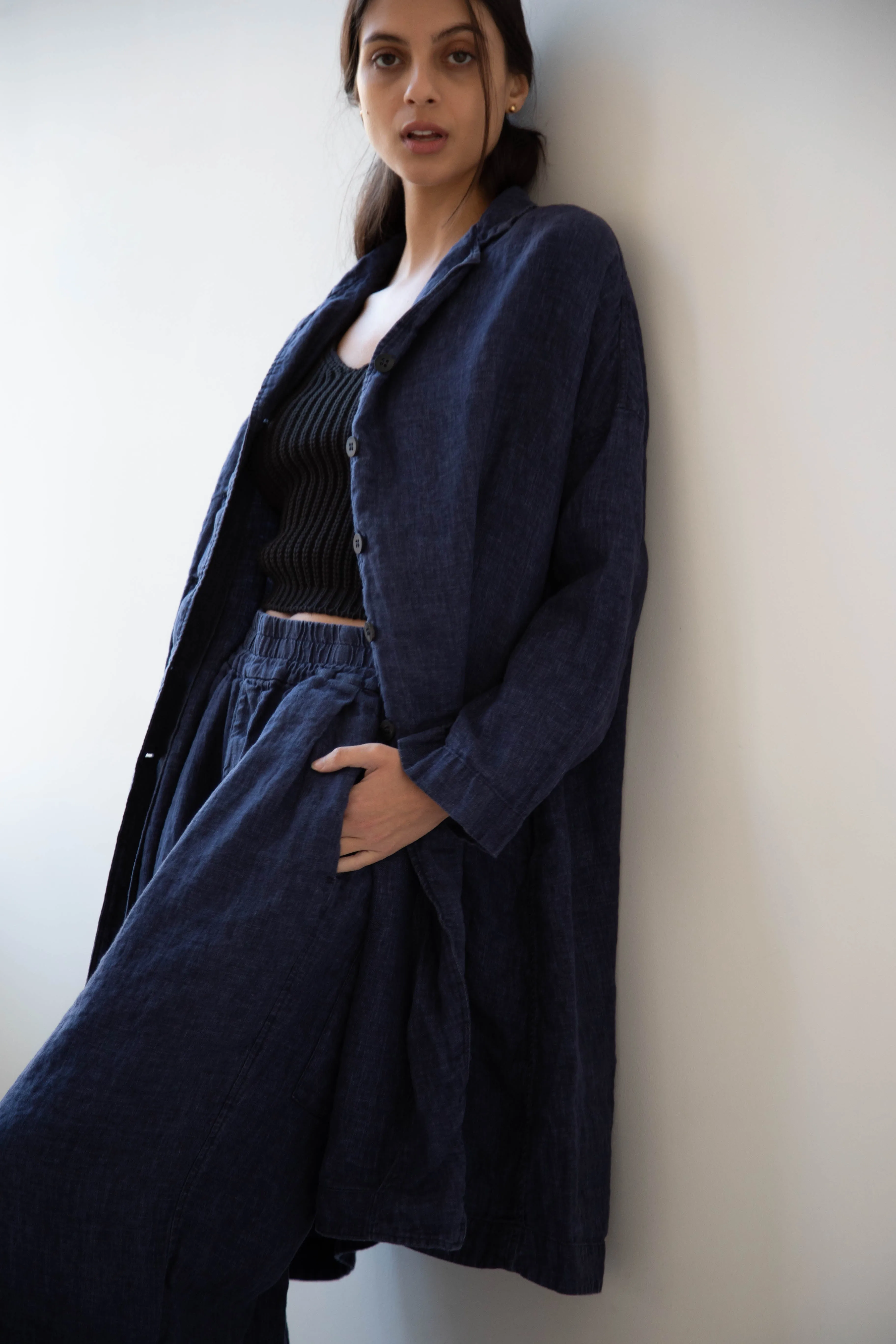 Album di Famiglia | Linen Easy Coat in Navy