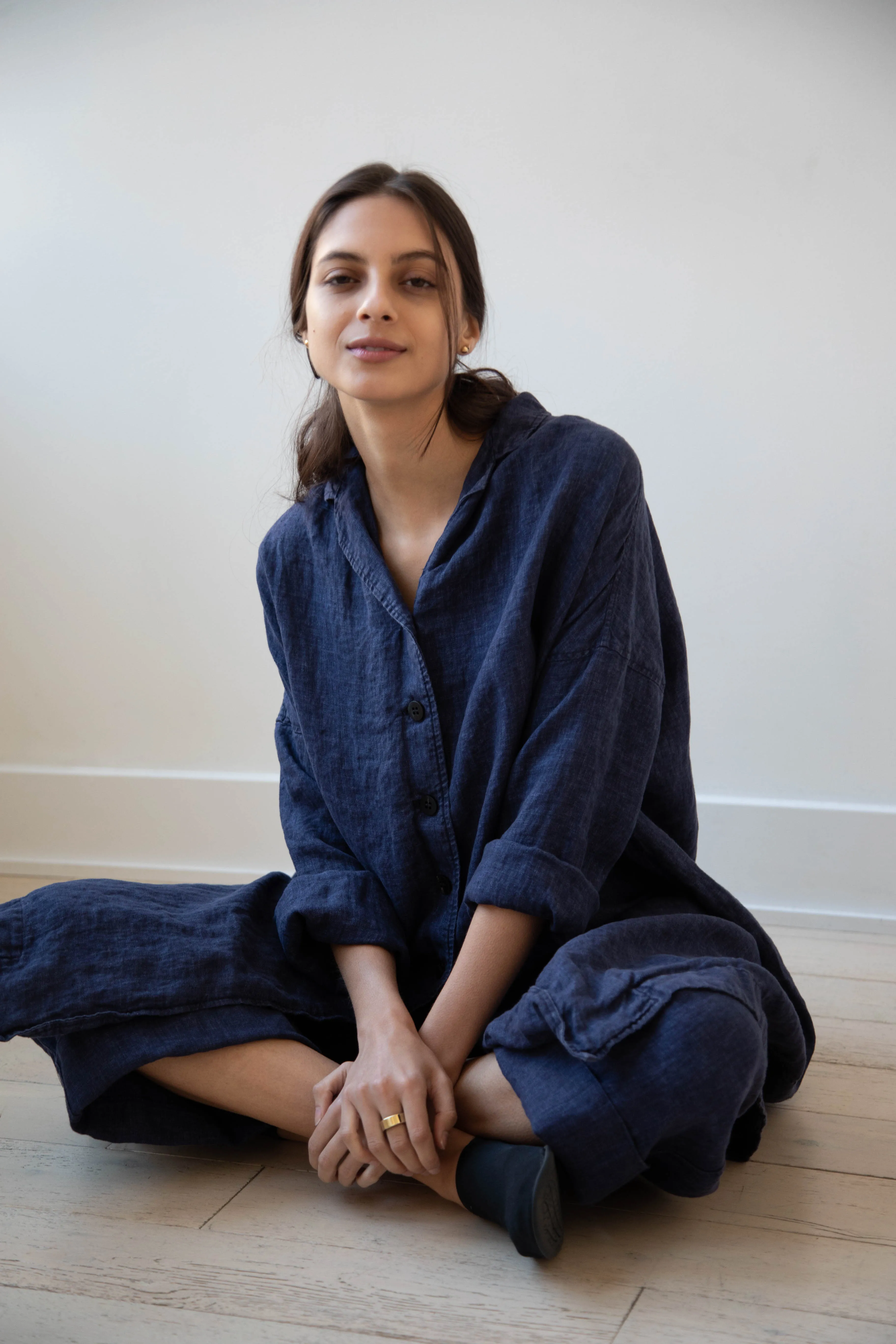 Album di Famiglia | Linen Easy Coat in Navy