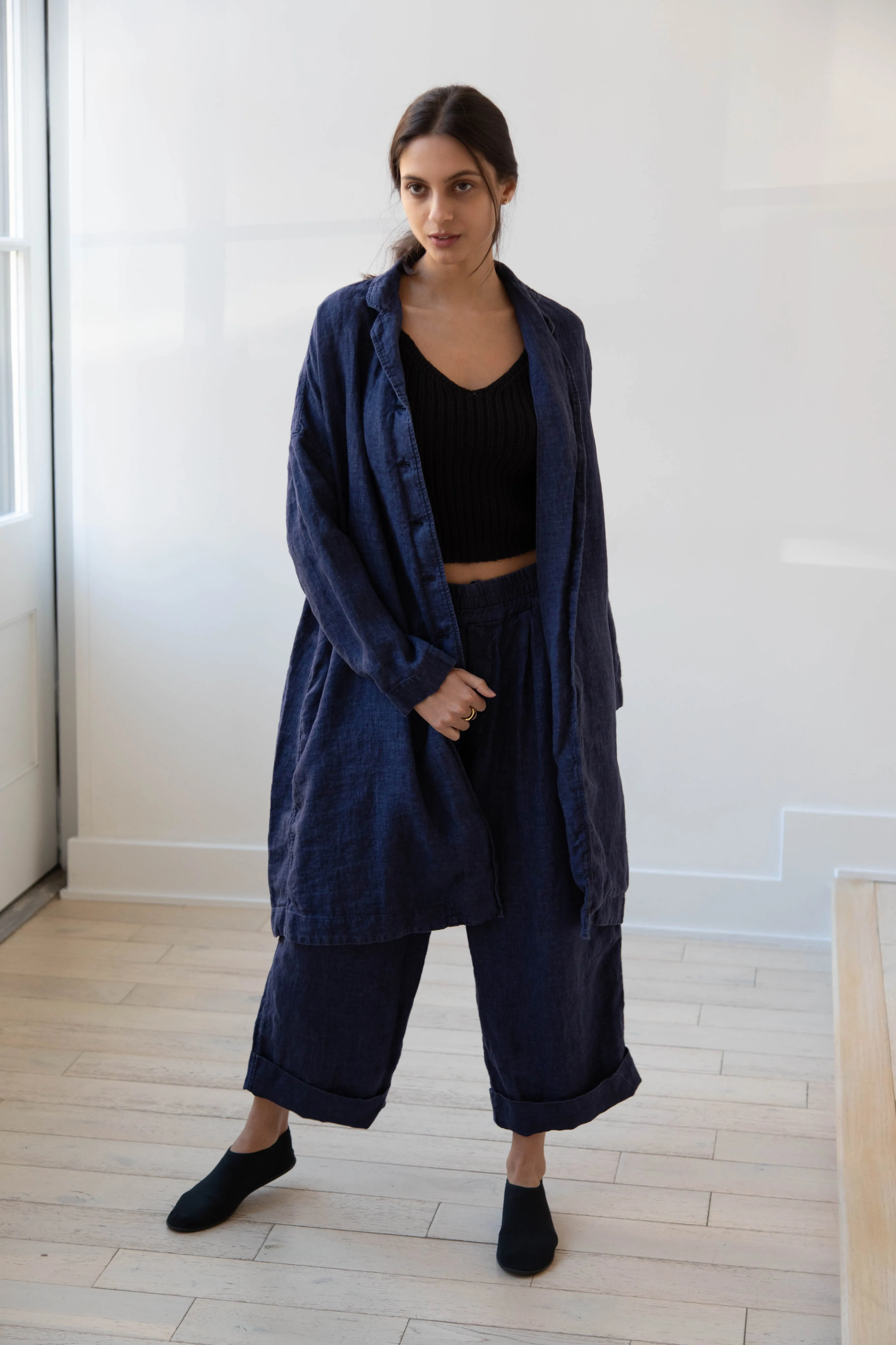 Album di Famiglia | Linen Easy Coat in Navy