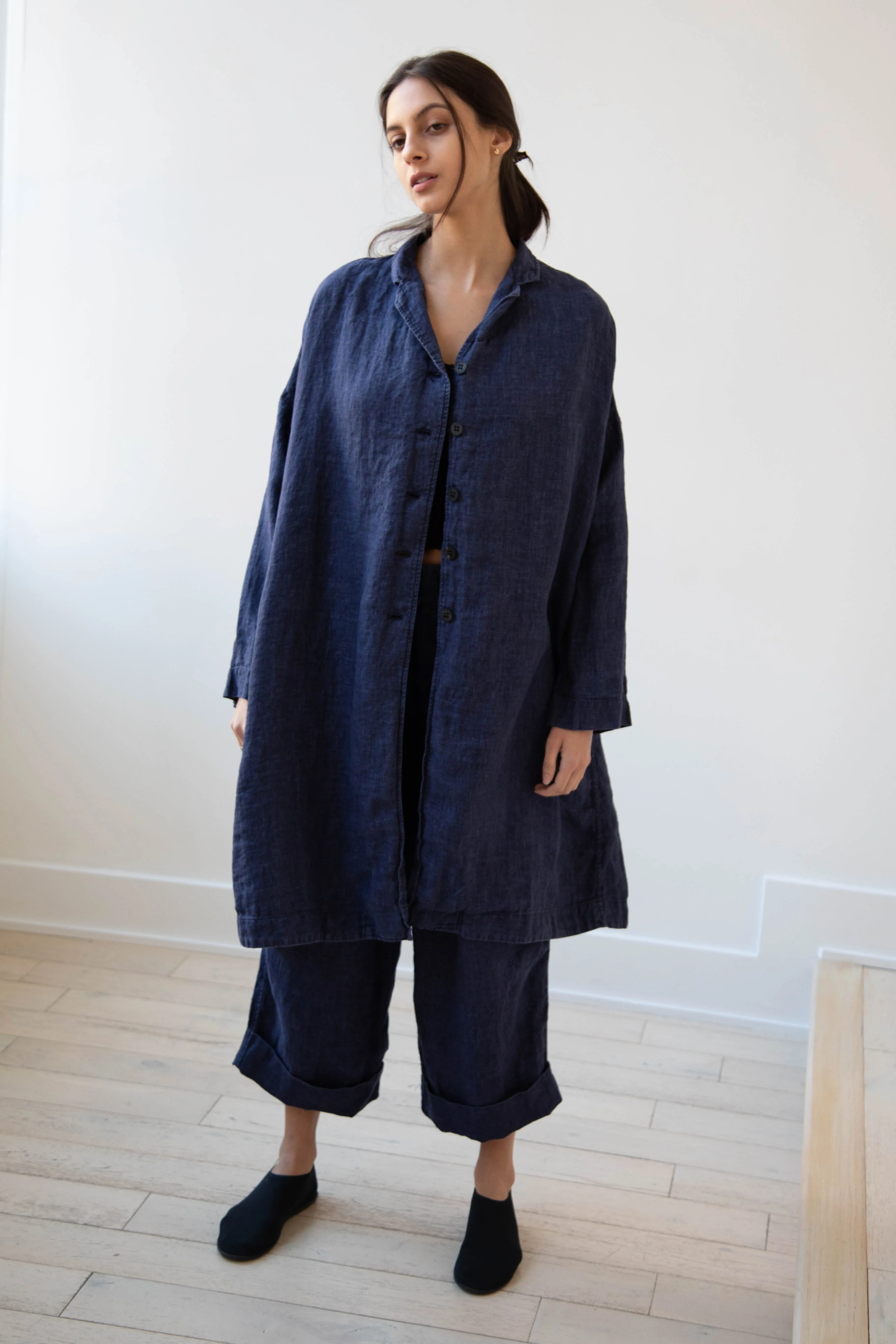 Album di Famiglia | Linen Easy Coat in Navy