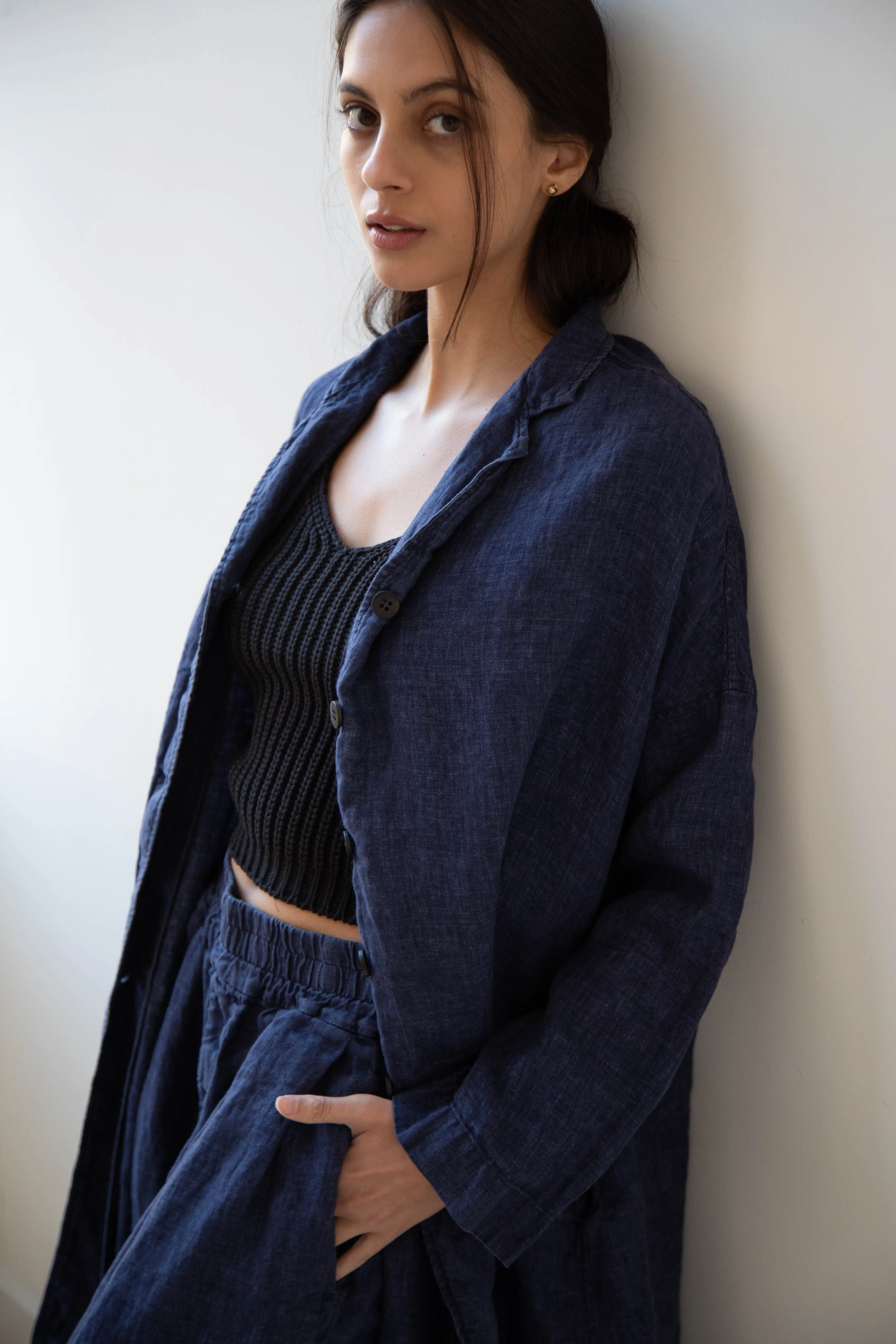 Album di Famiglia | Linen Easy Coat in Navy