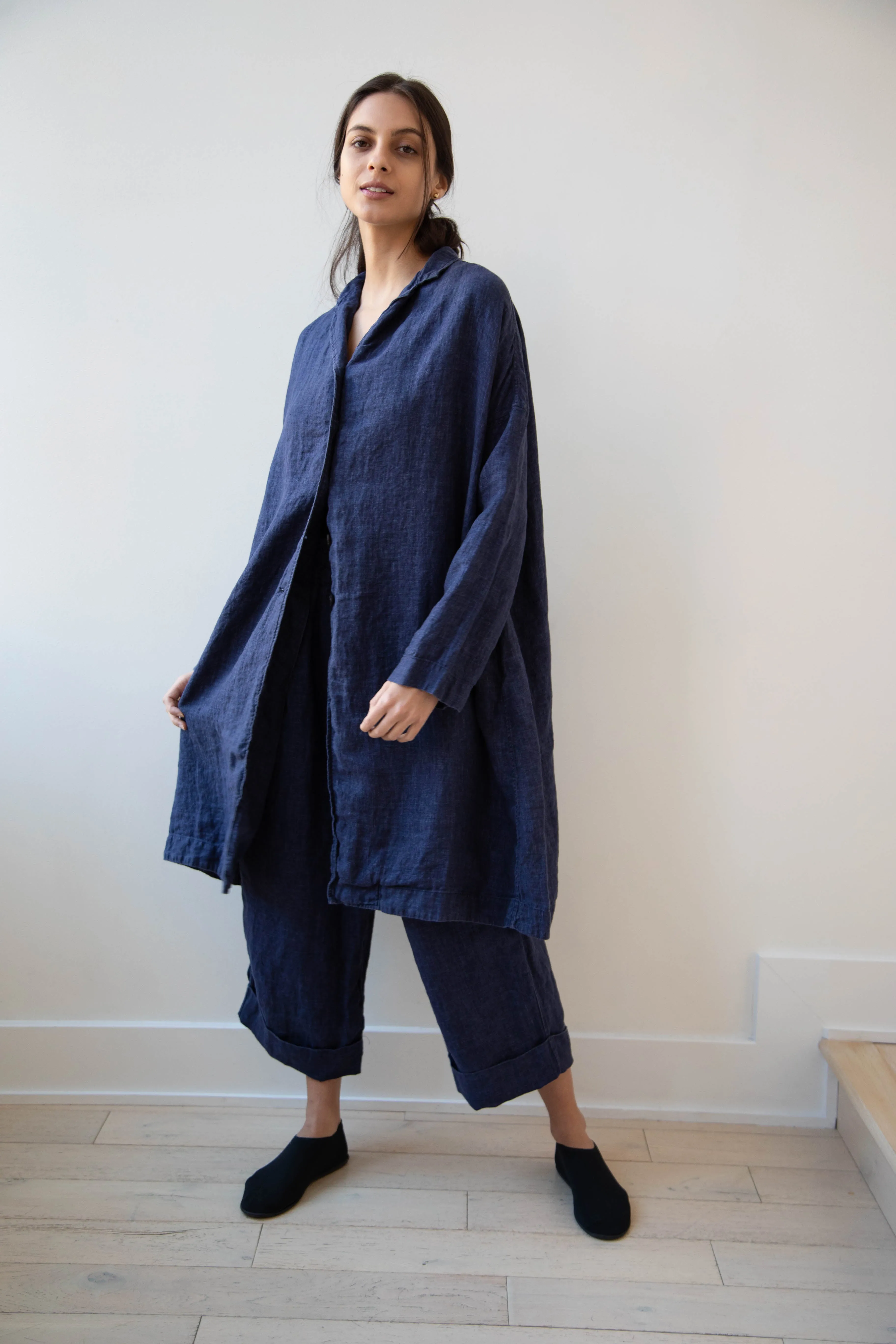 Album di Famiglia | Linen Easy Coat in Navy