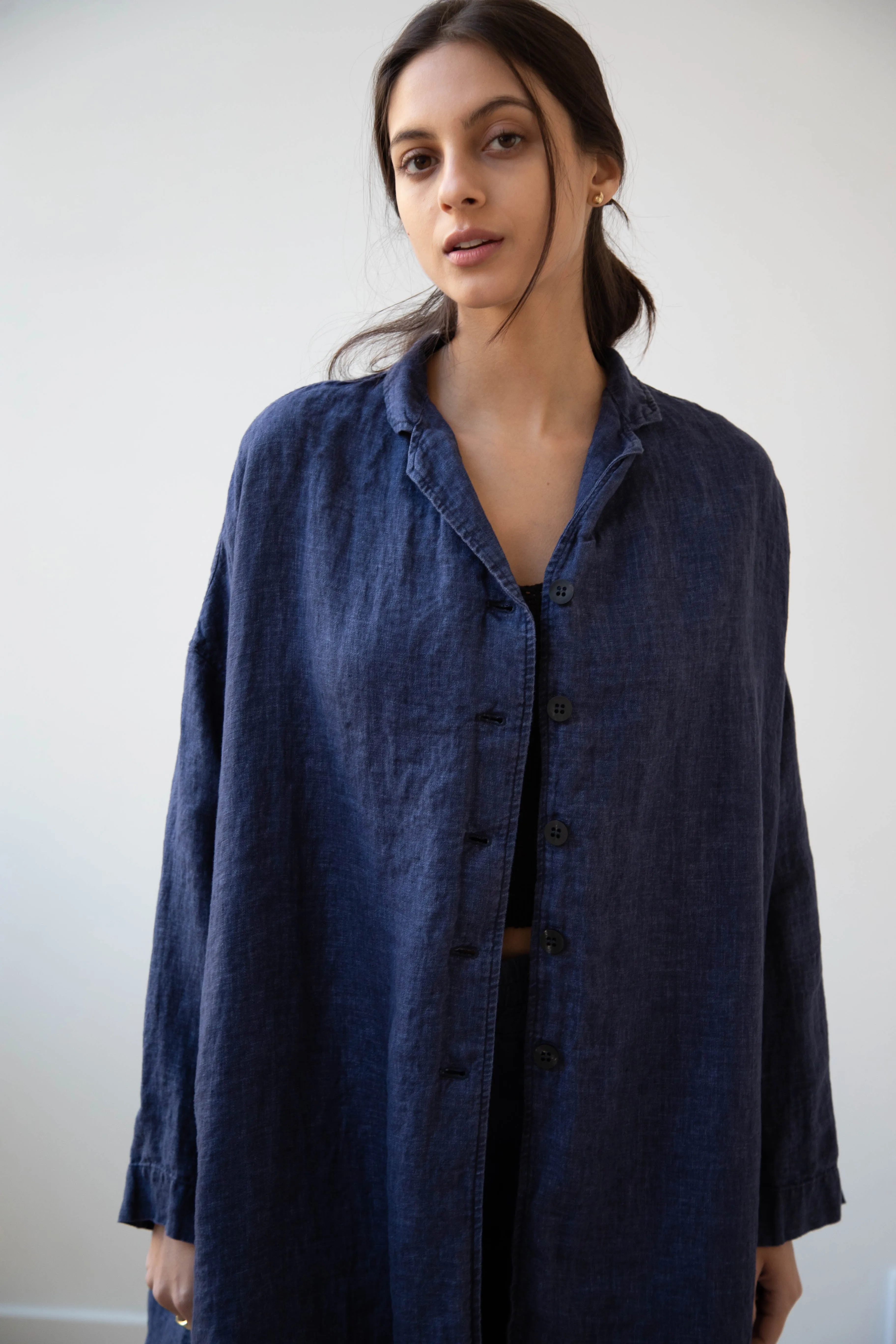 Album di Famiglia | Linen Easy Coat in Navy