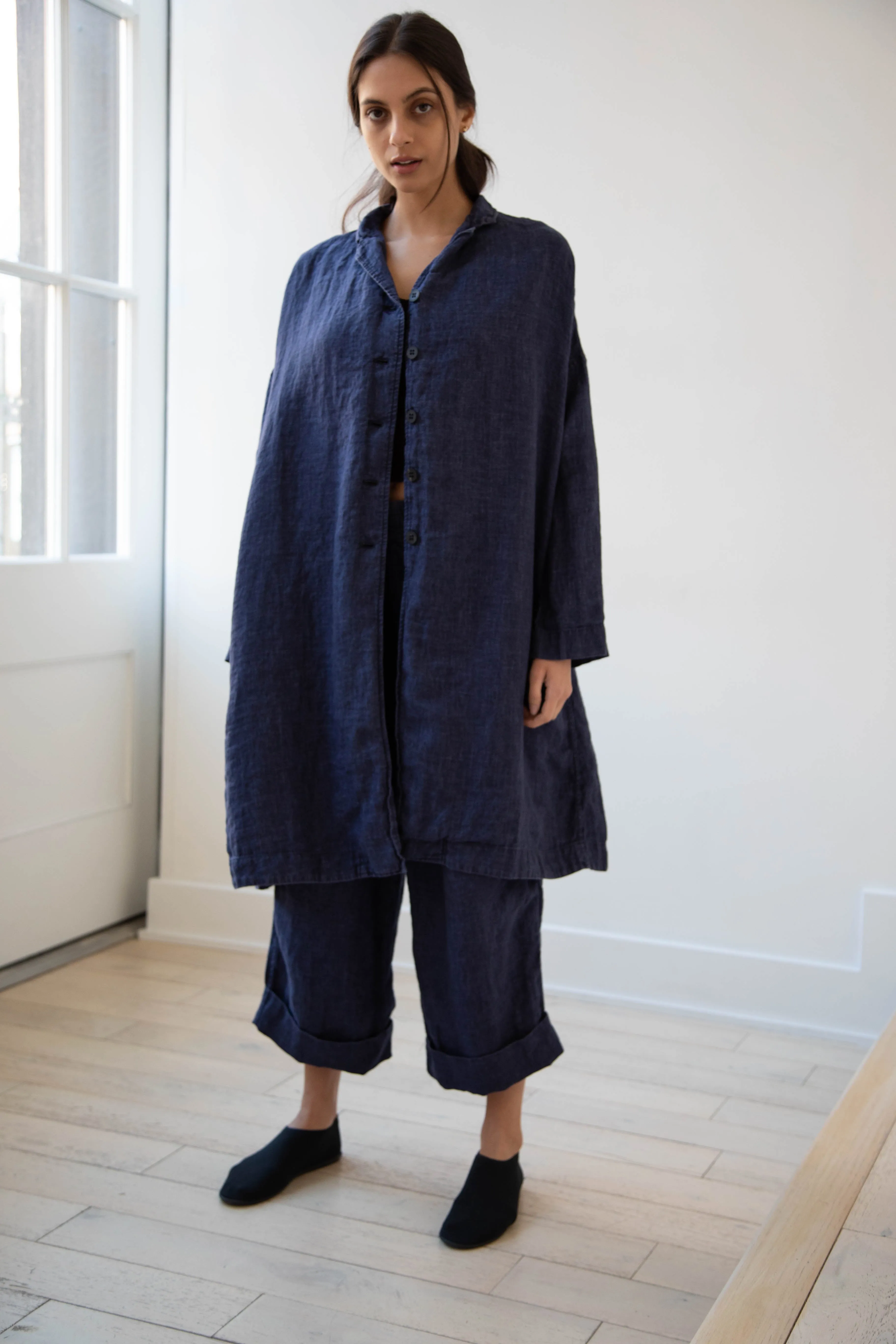 Album di Famiglia | Linen Easy Coat in Navy