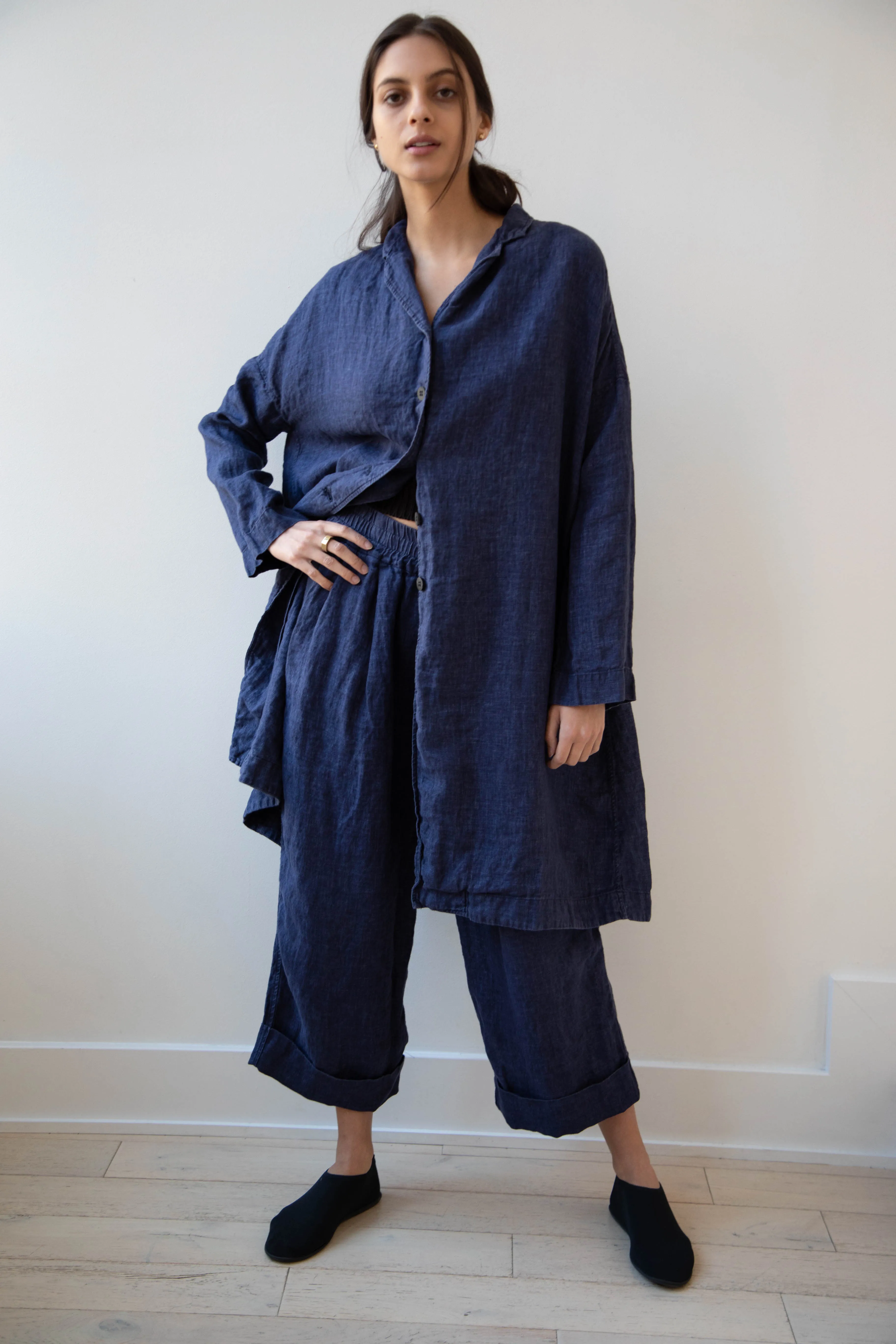 Album di Famiglia | Linen Easy Coat in Navy