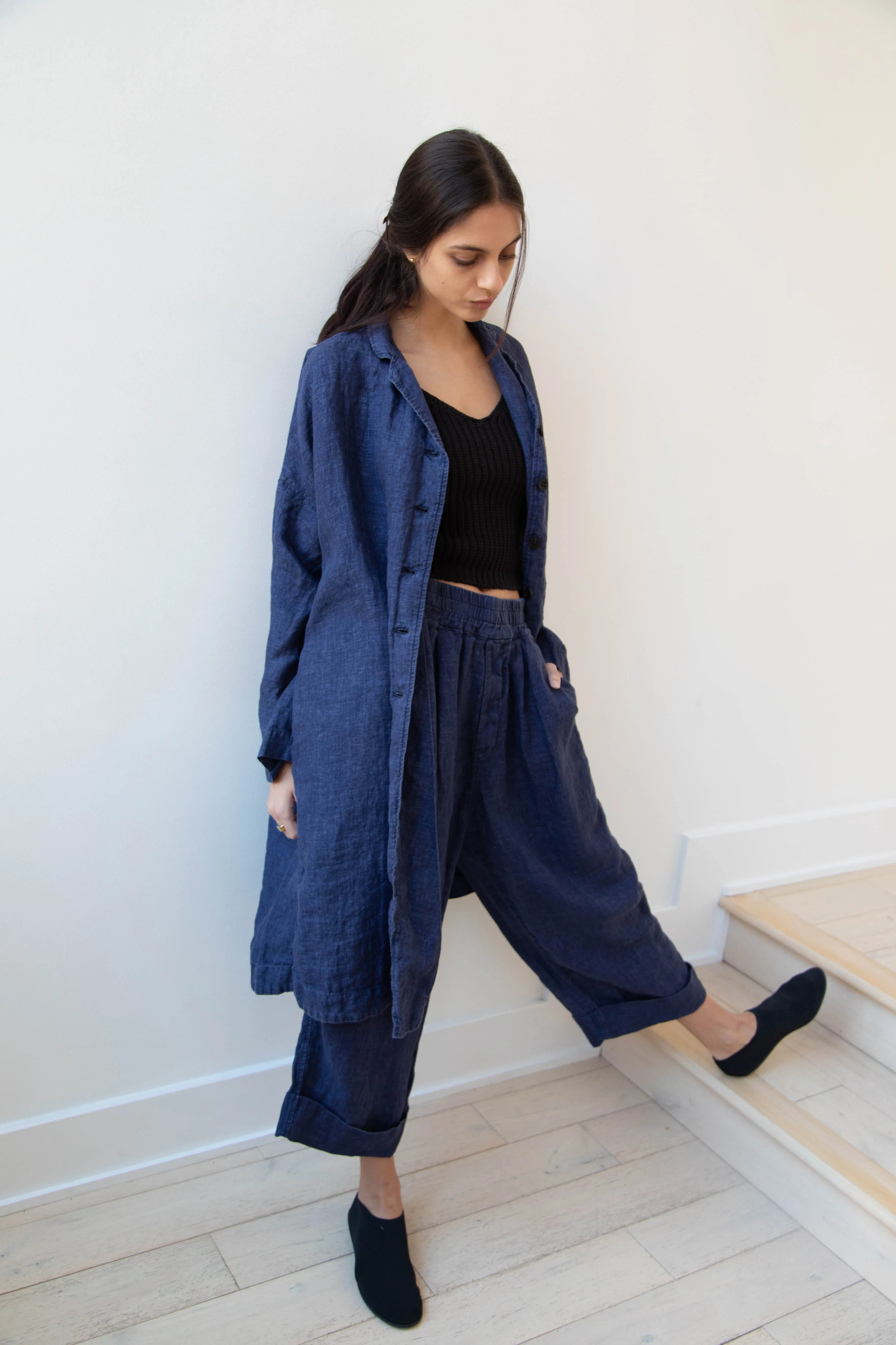 Album di Famiglia | Linen Easy Coat in Navy