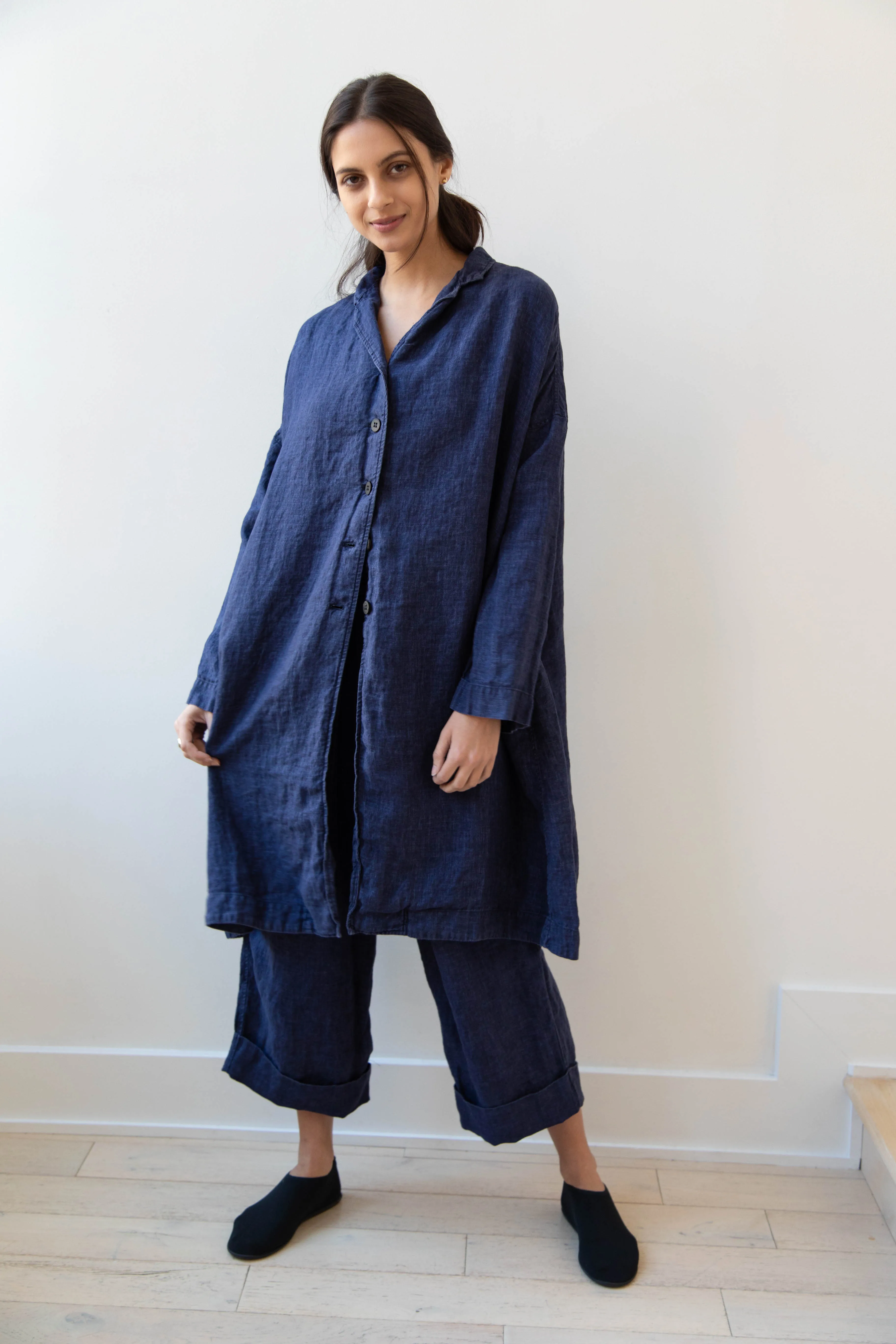 Album di Famiglia | Linen Easy Coat in Navy
