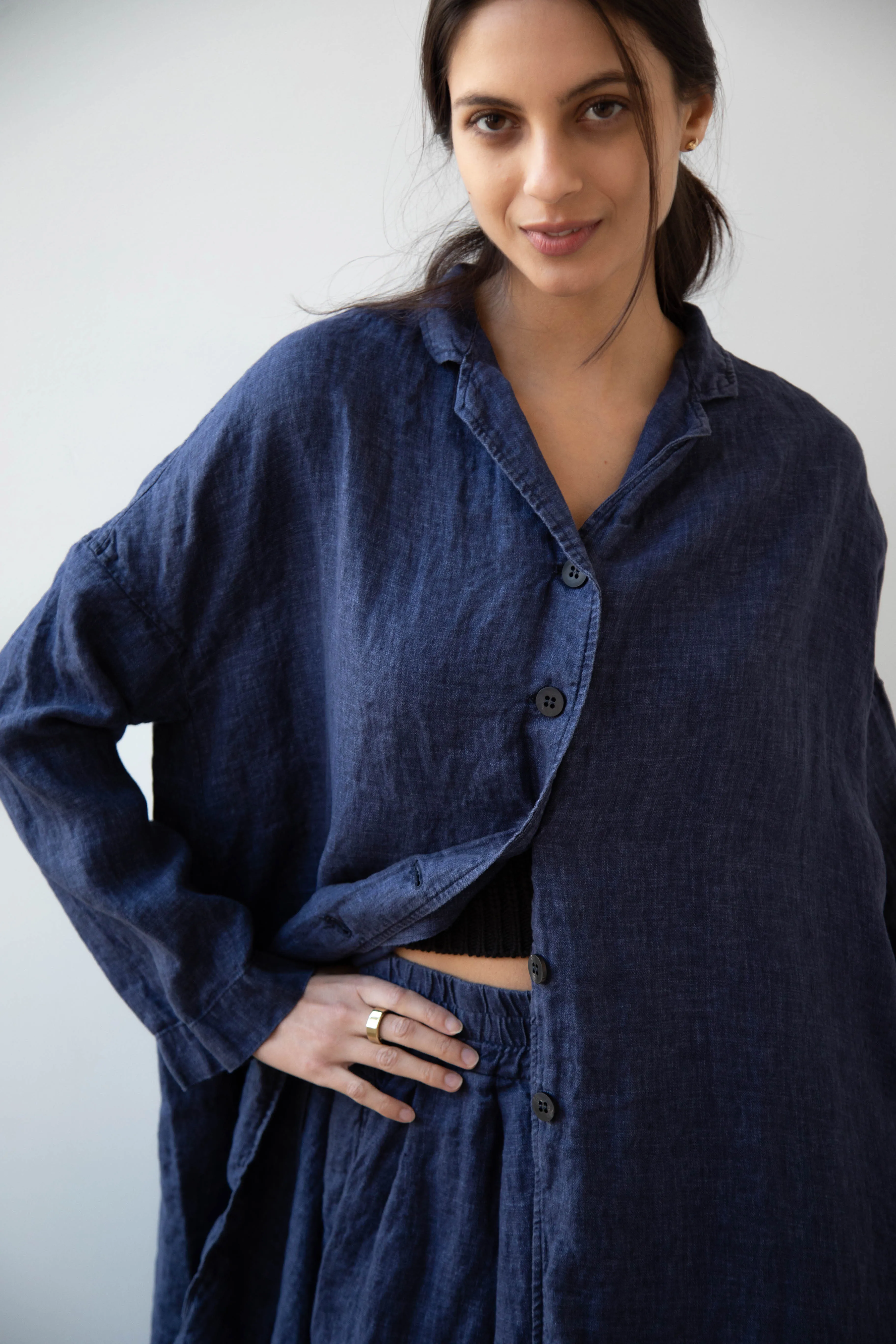 Album di Famiglia | Linen Easy Coat in Navy