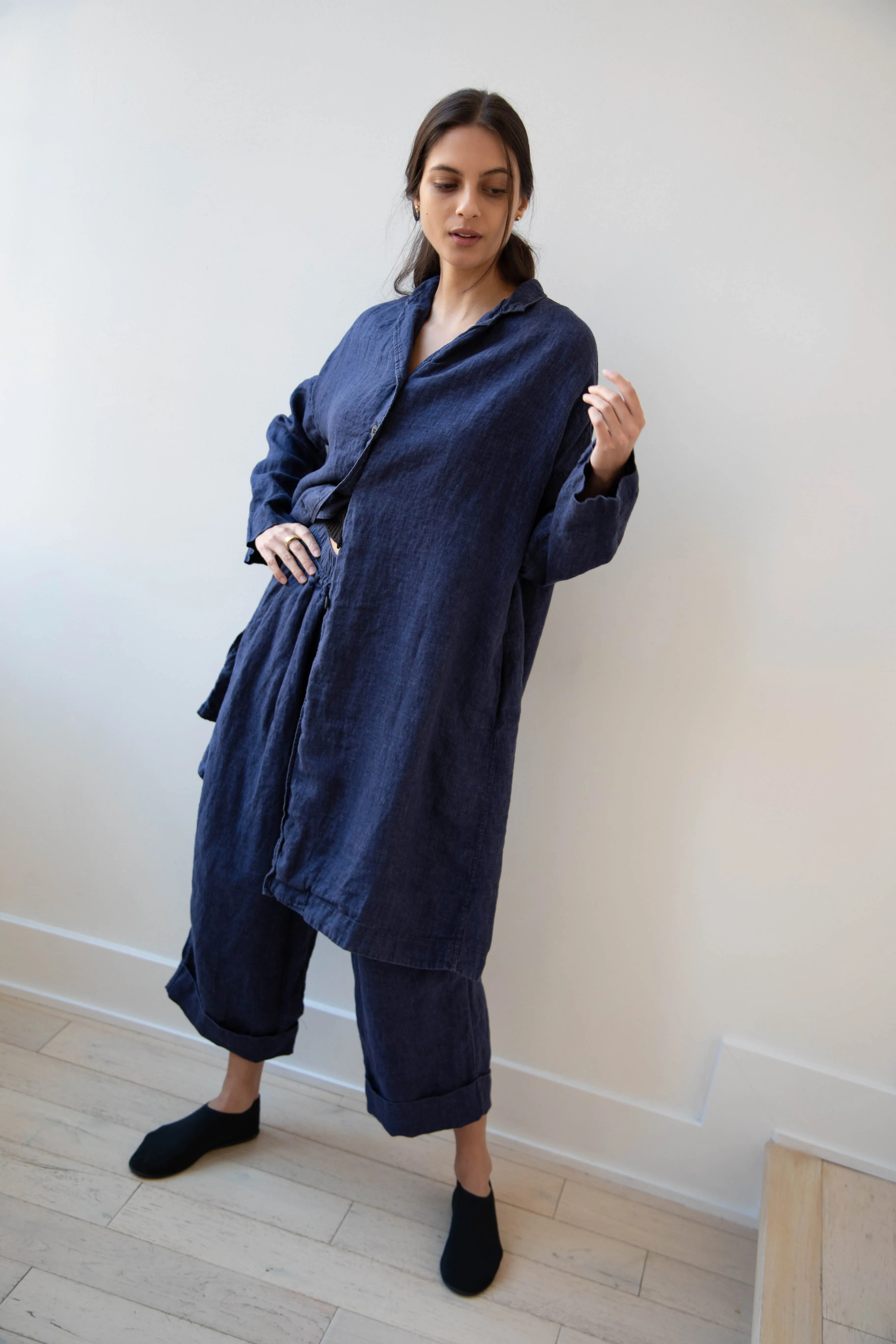 Album di Famiglia | Linen Easy Coat in Navy