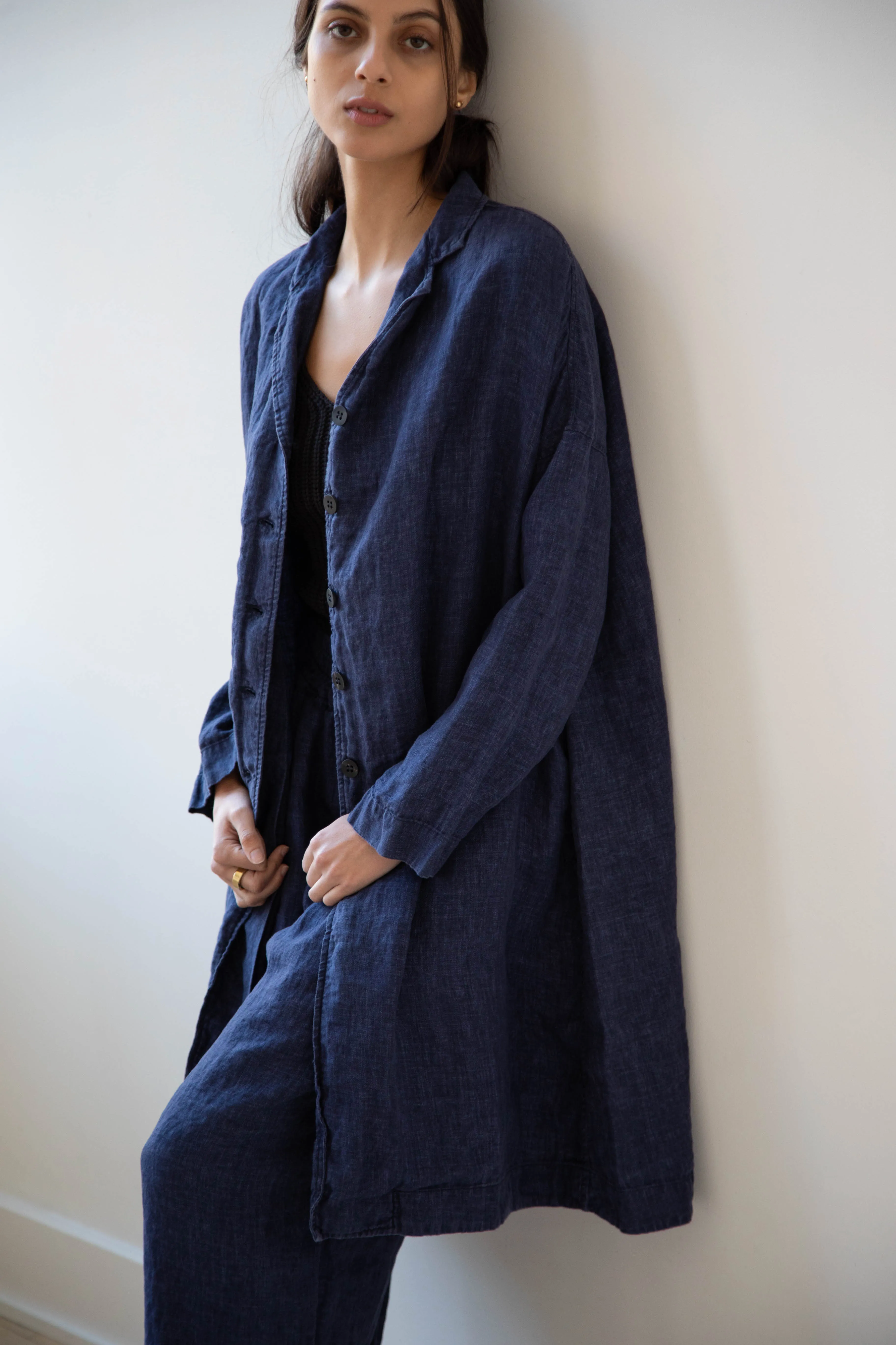 Album di Famiglia | Linen Easy Coat in Navy