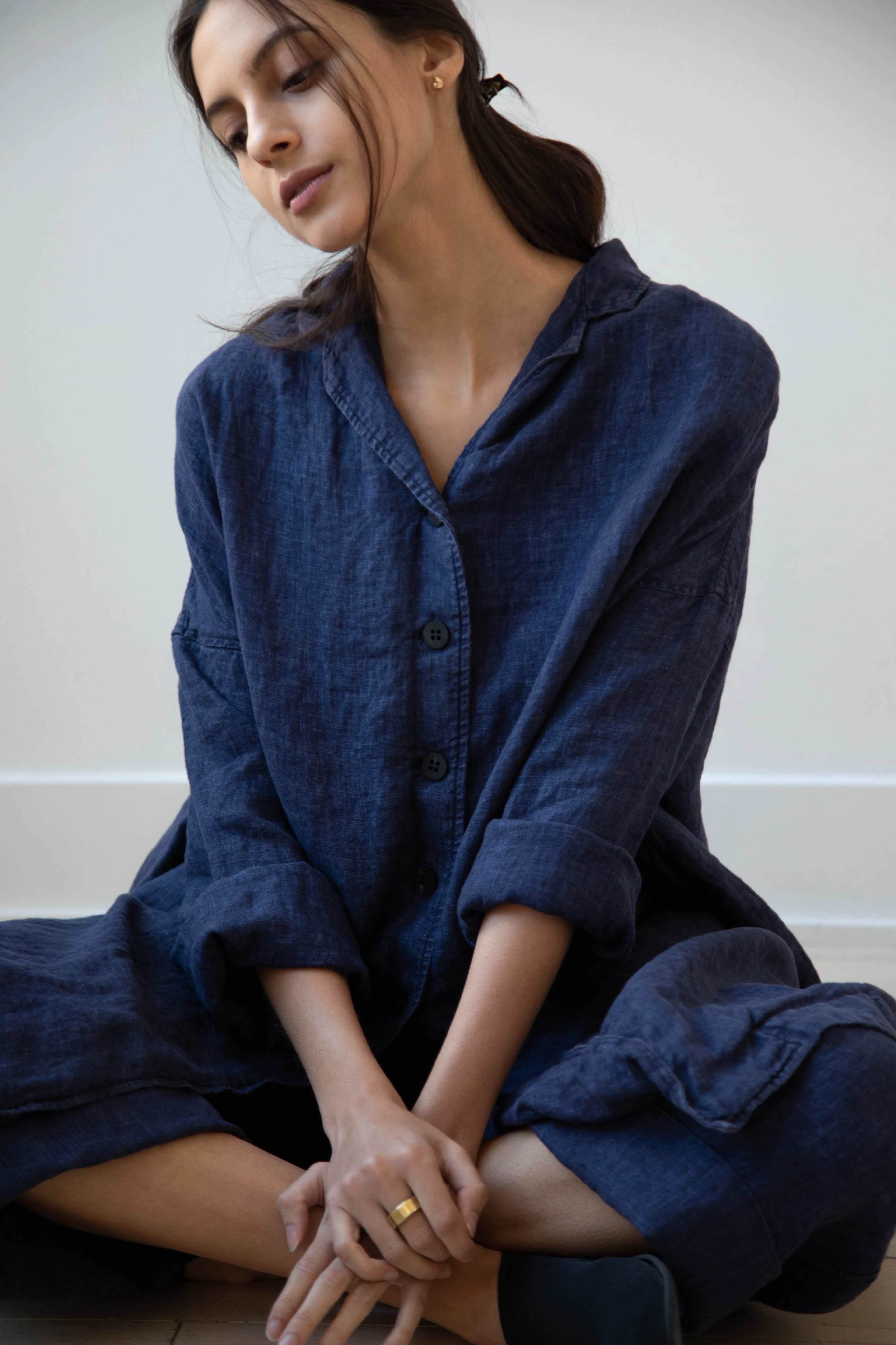 Album di Famiglia | Linen Easy Coat in Navy