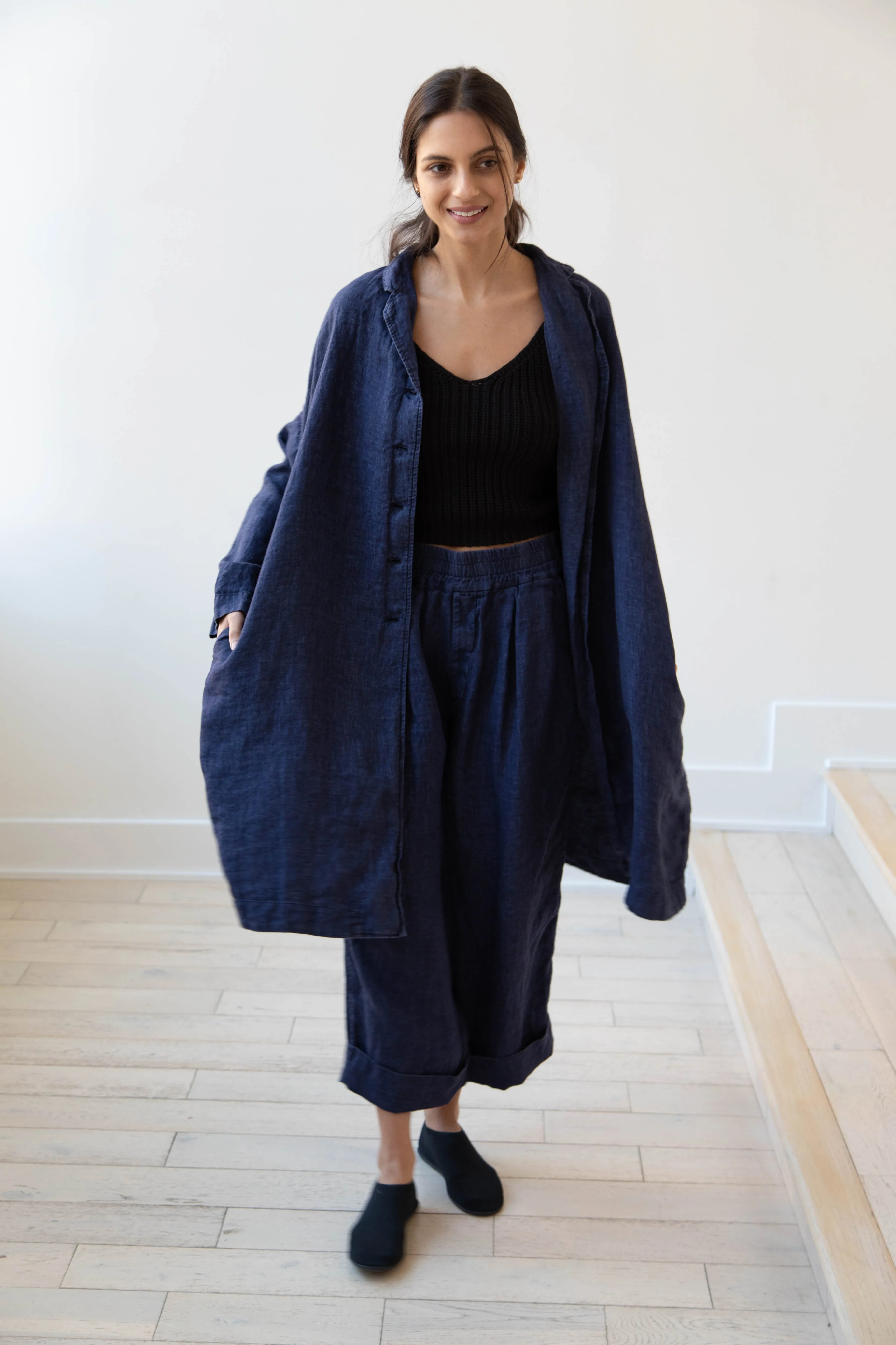 Album di Famiglia | Linen Easy Coat in Navy