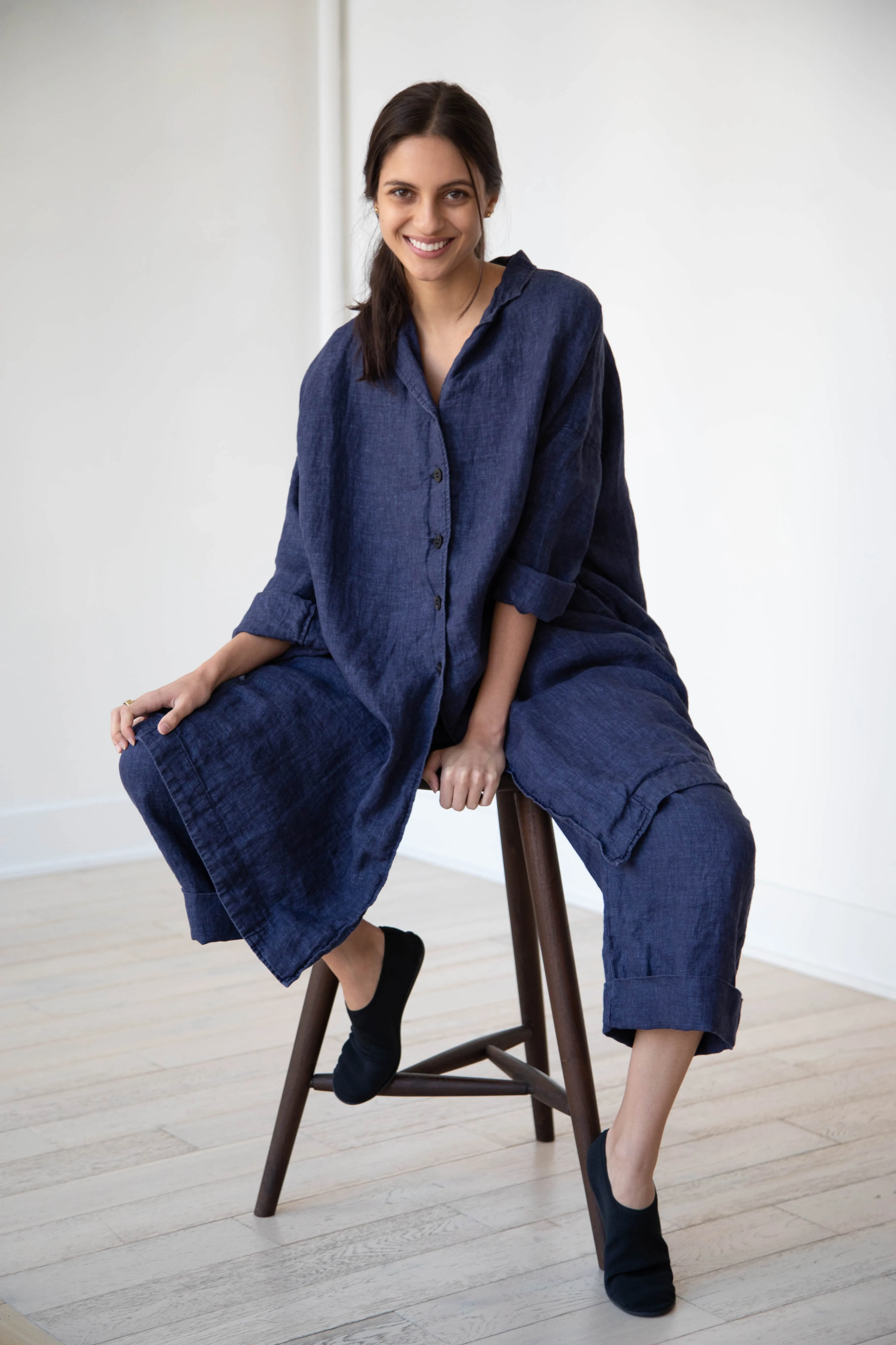 Album di Famiglia | Linen Easy Coat in Navy