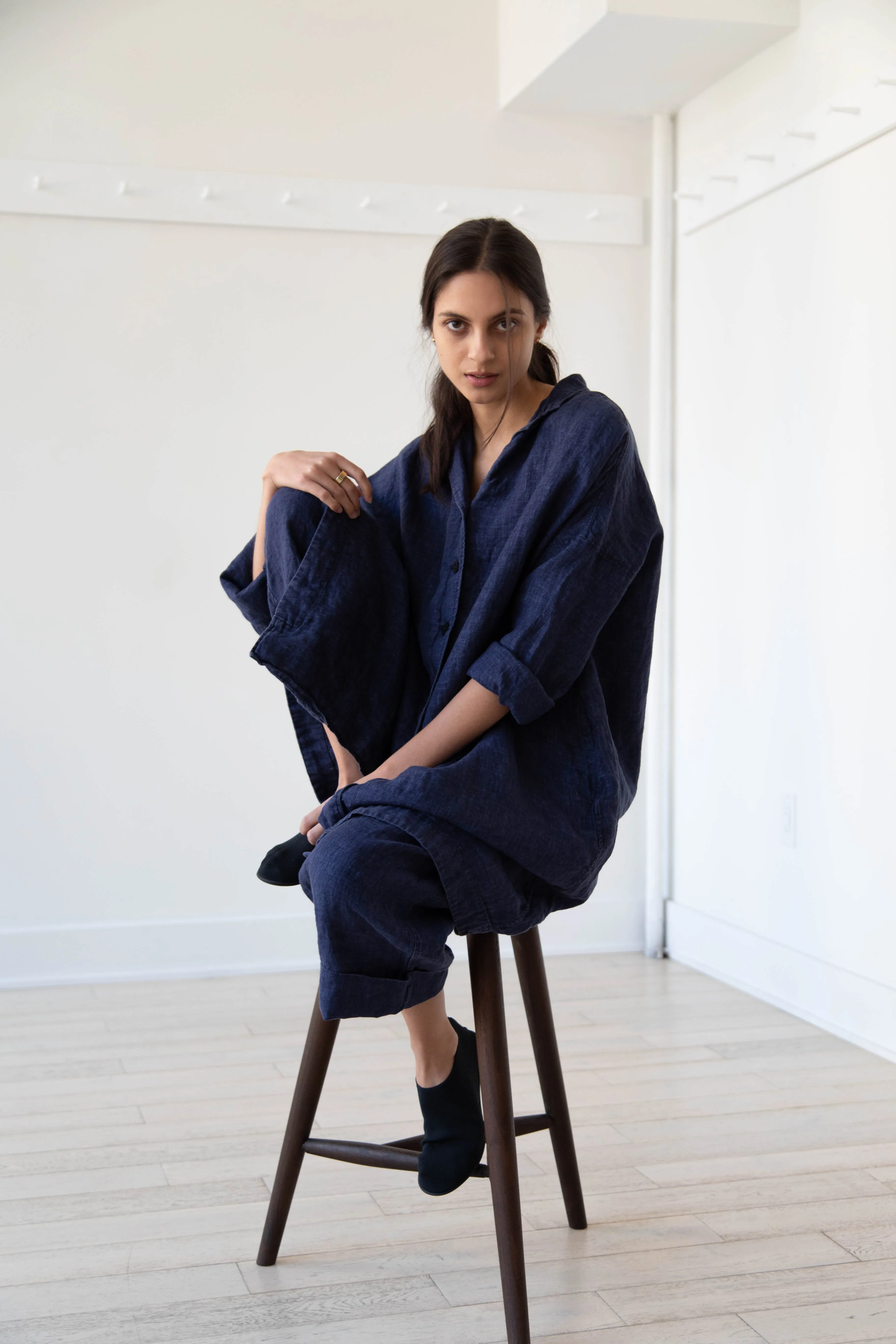 Album di Famiglia | Linen Easy Coat in Navy